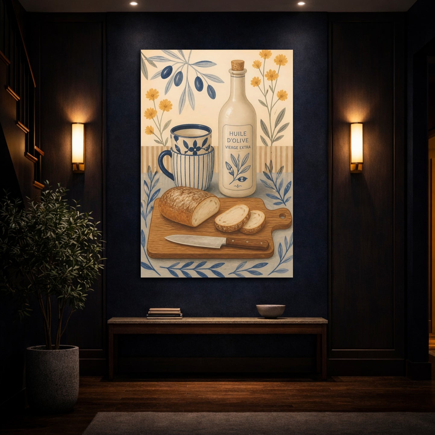 Mockup 4. Olive Oil & Fresh Bread shown as canvas print