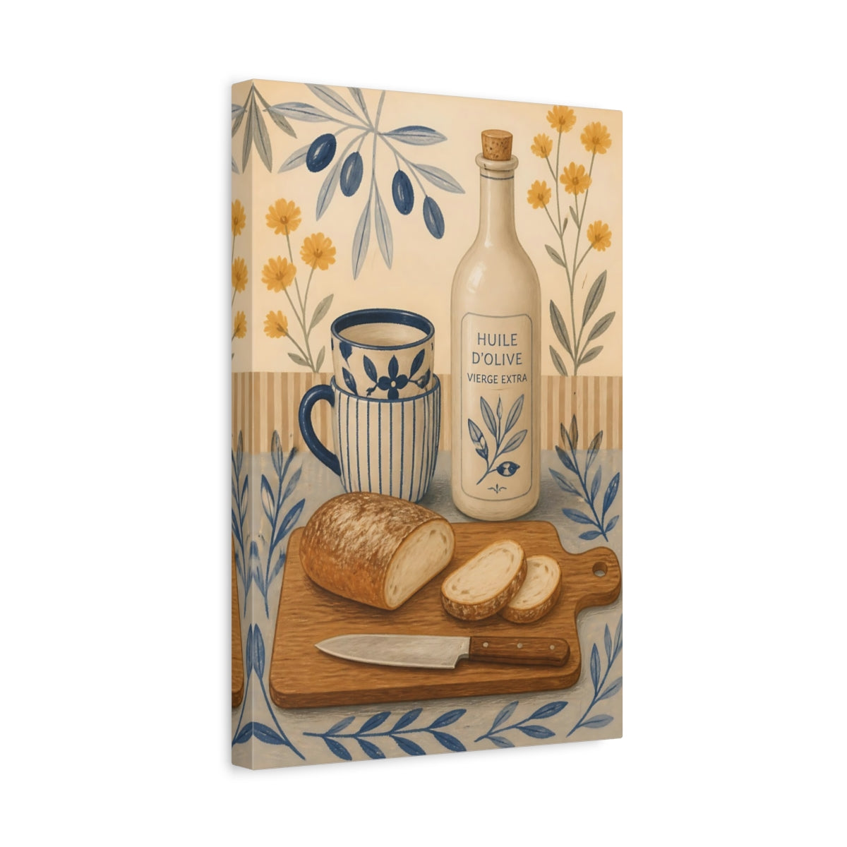 Side Mockup 4. Olive Oil & Fresh Bread shown as canvas print