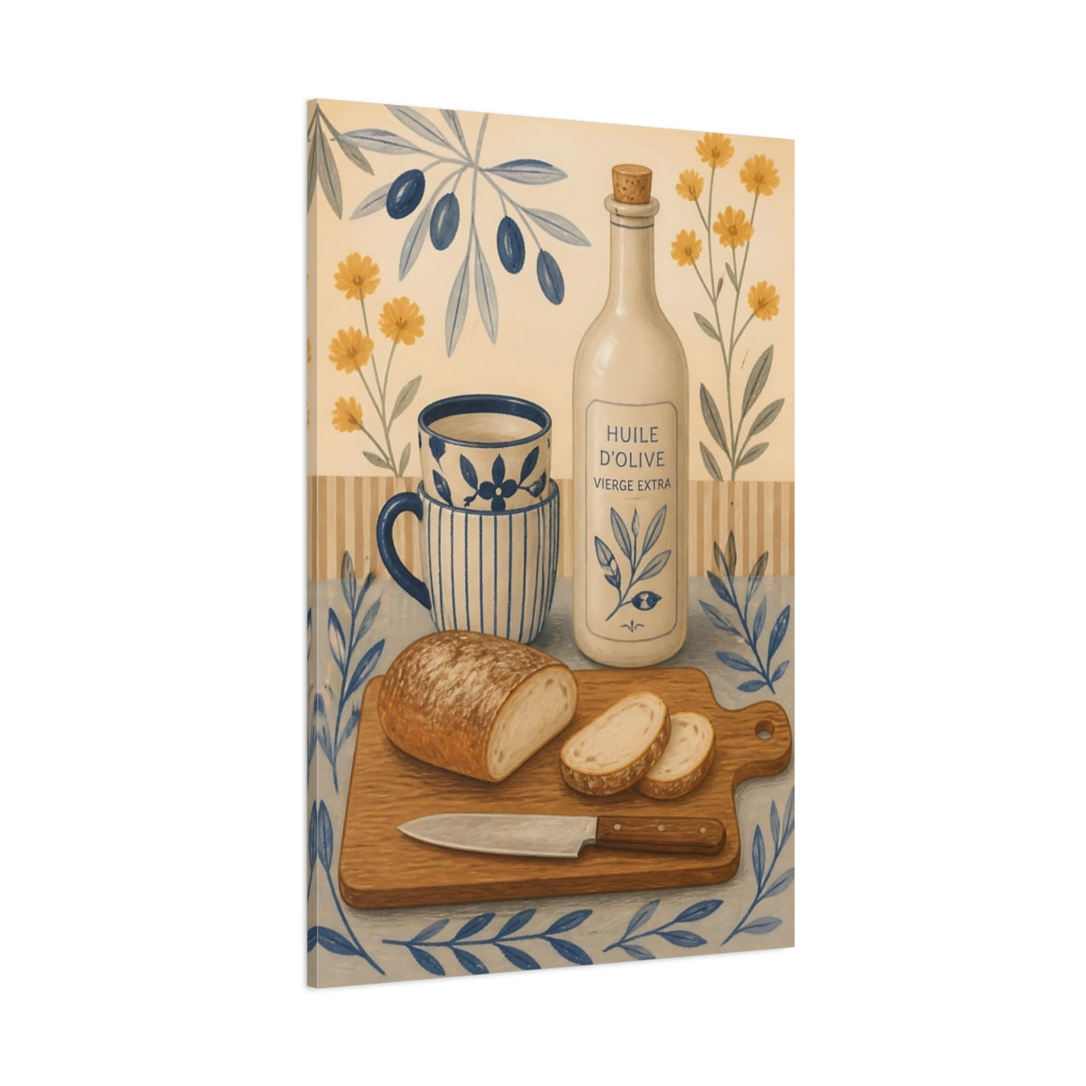 Side Mockup 1. Olive Oil & Fresh Bread shown as canvas print