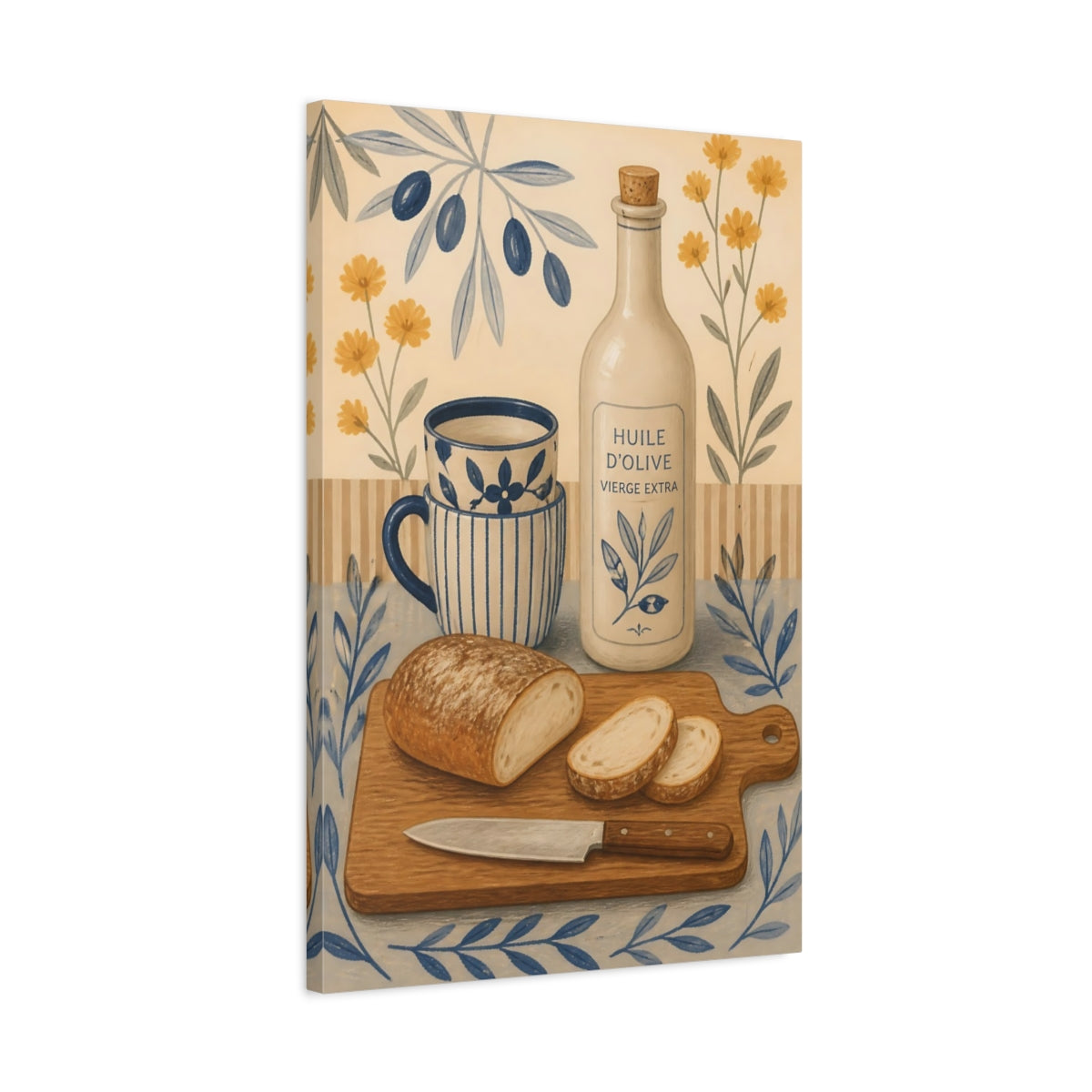Side Mockup 2. Olive Oil & Fresh Bread shown as canvas print