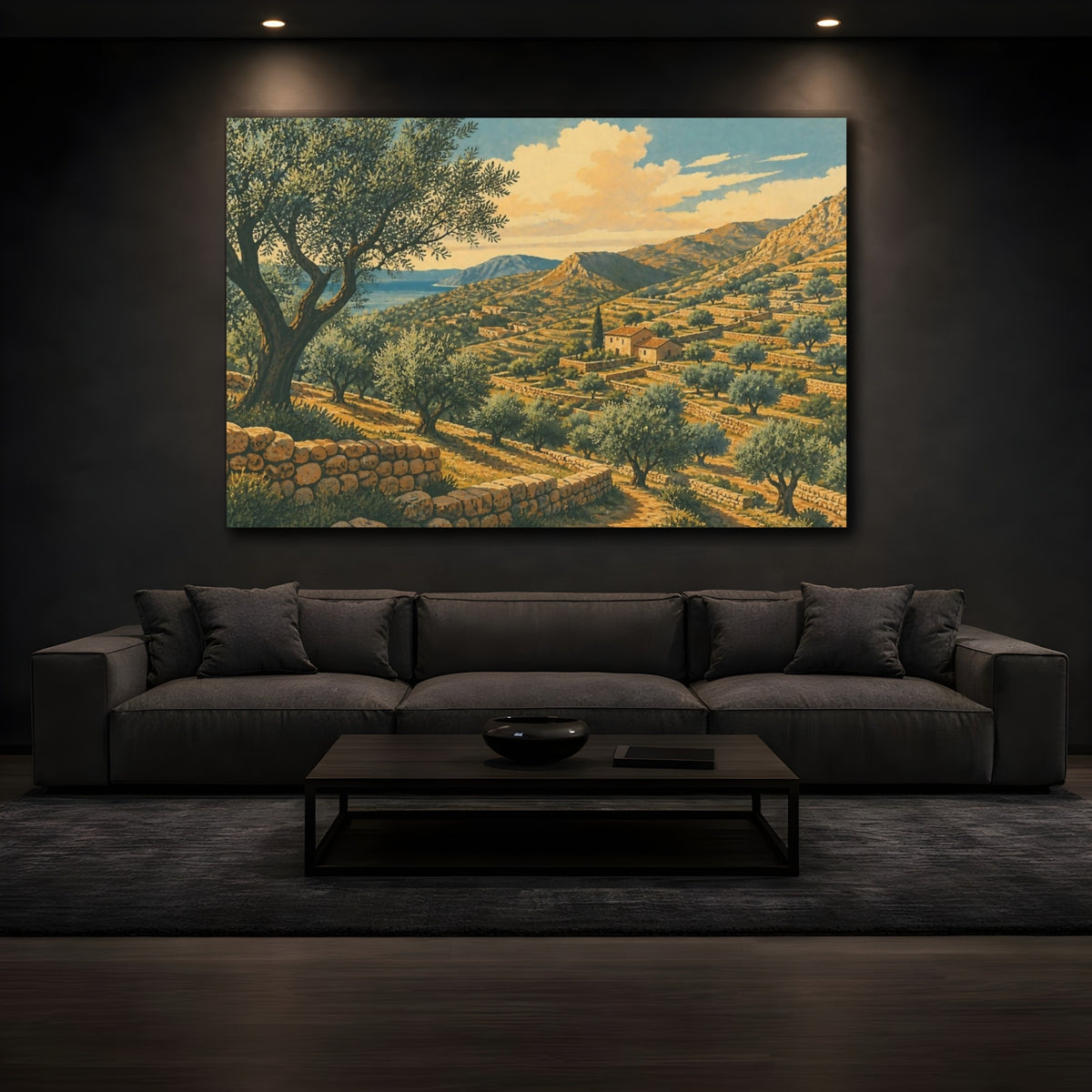 Mockup 3. Olive Terrace Landscape shown as canvas print