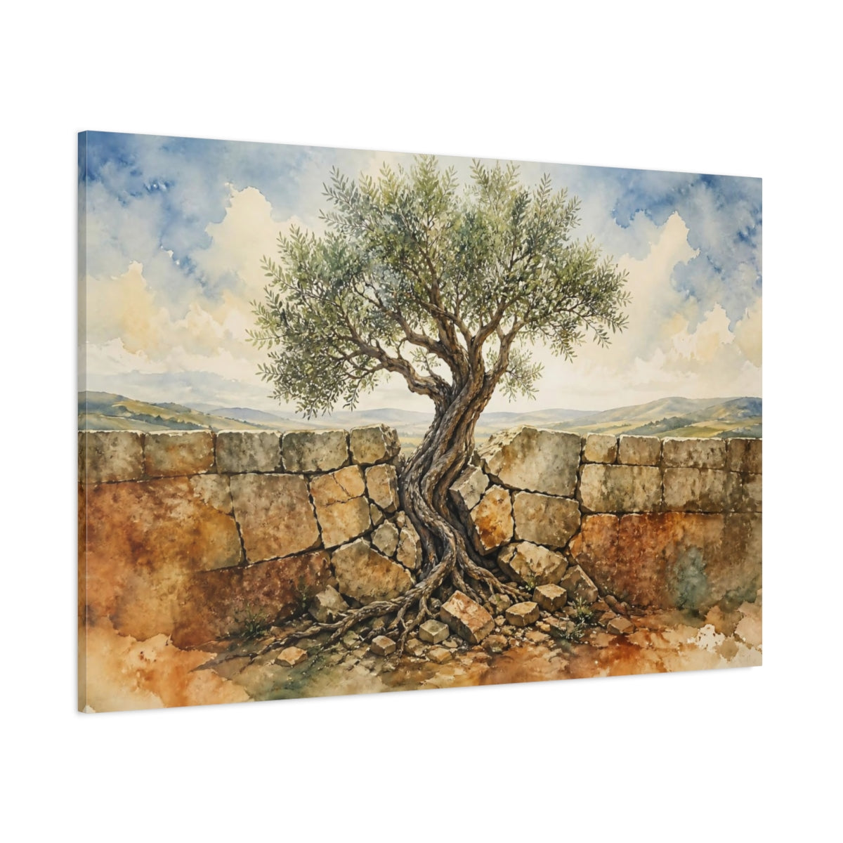 Side Mockup 1. Olive Tree Motivation shown as canvas print