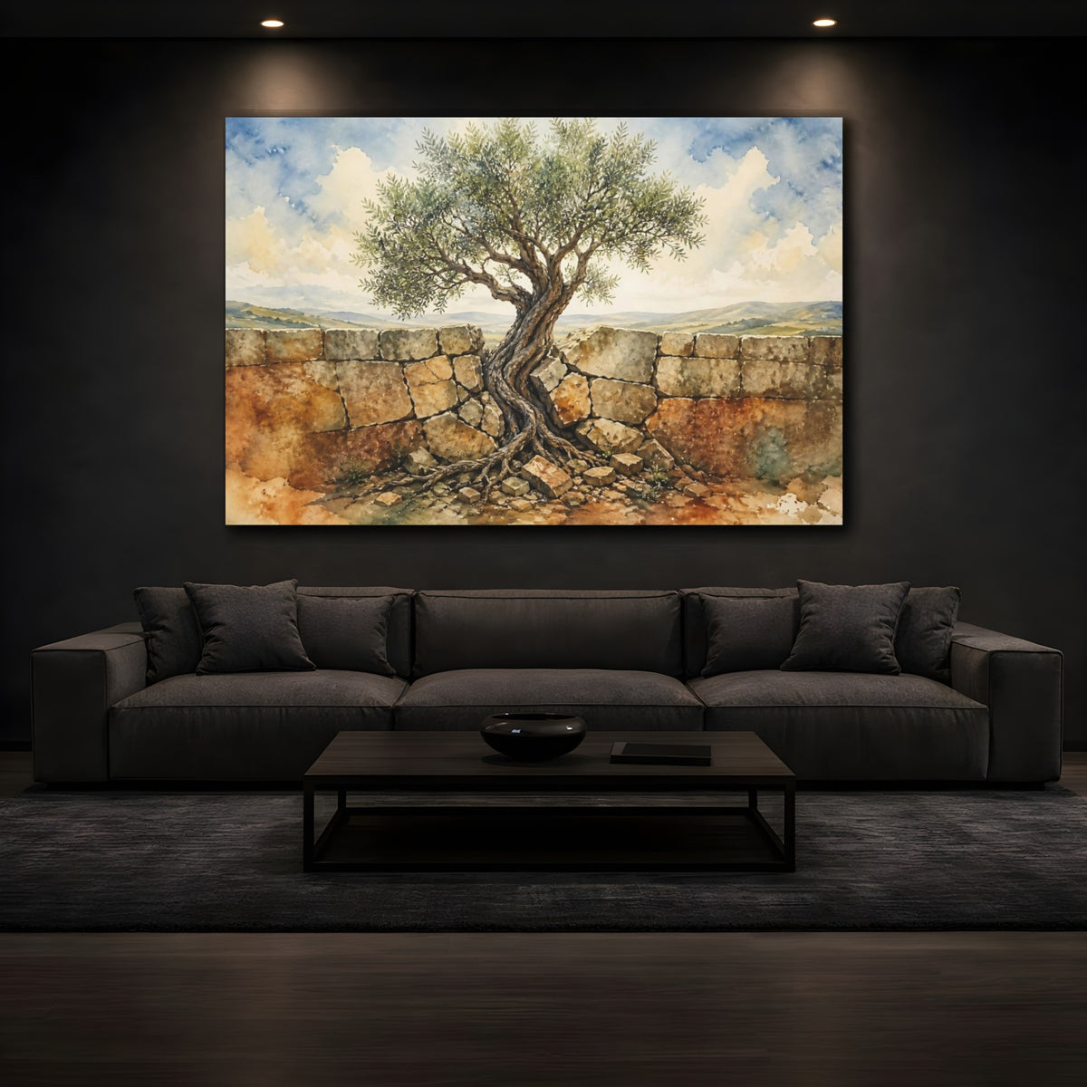 Mockup 3. Olive Tree Motivation shown as canvas print
