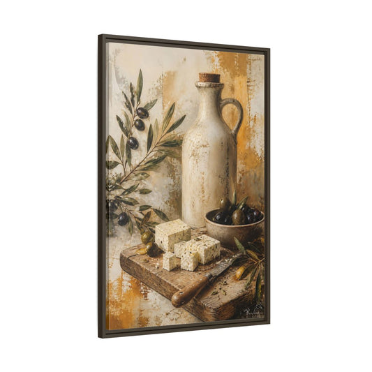 Main Mockup. Olives & Herb Cheese shown as framed canvas print