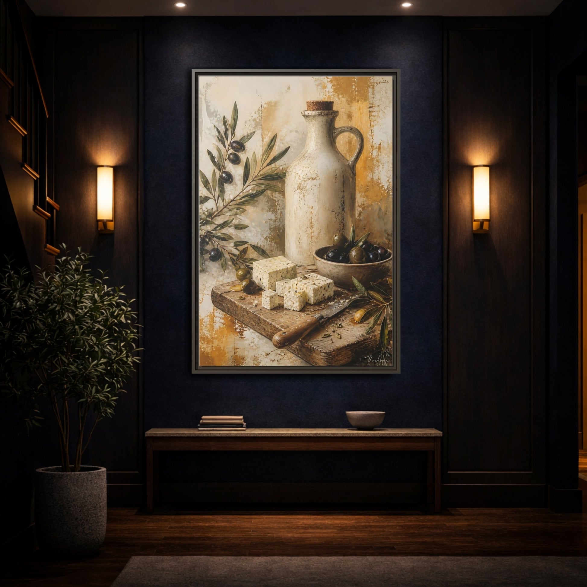 Mockup 4. Olives & Herb Cheese shown as framed canvas print