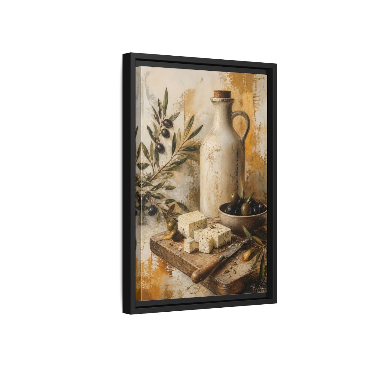 Side Mockup 6. Olives & Herb Cheese shown as framed canvas print