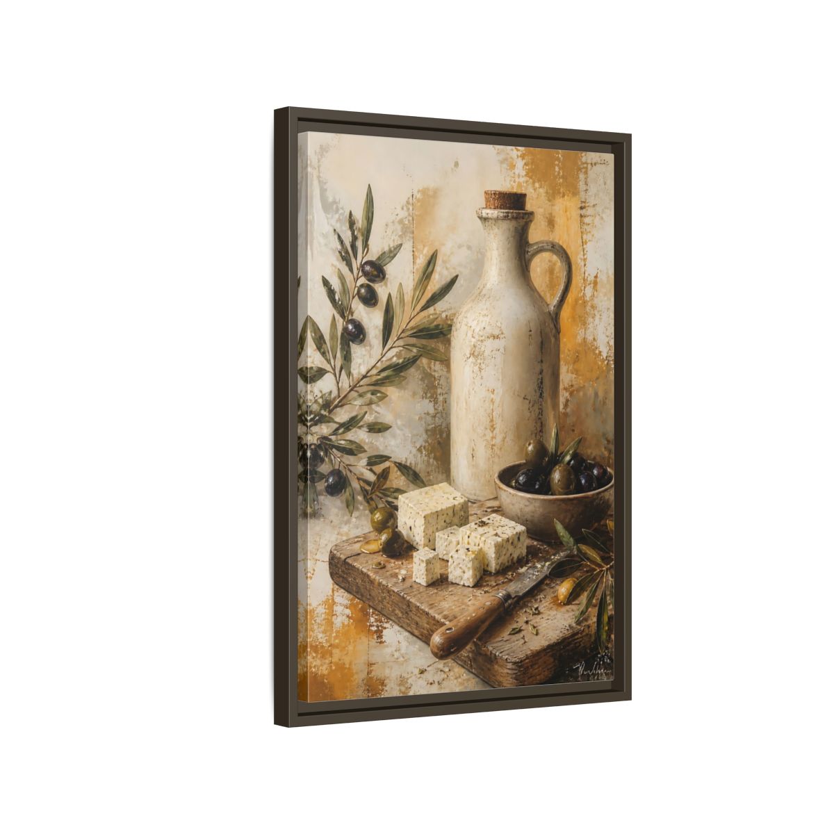 Side Mockup 2. Olives & Herb Cheese shown as framed canvas print