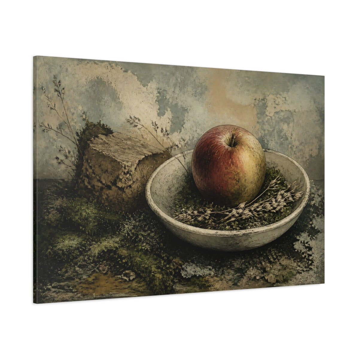 Side Mockup 1. One Imperfect Apple shown as canvas print