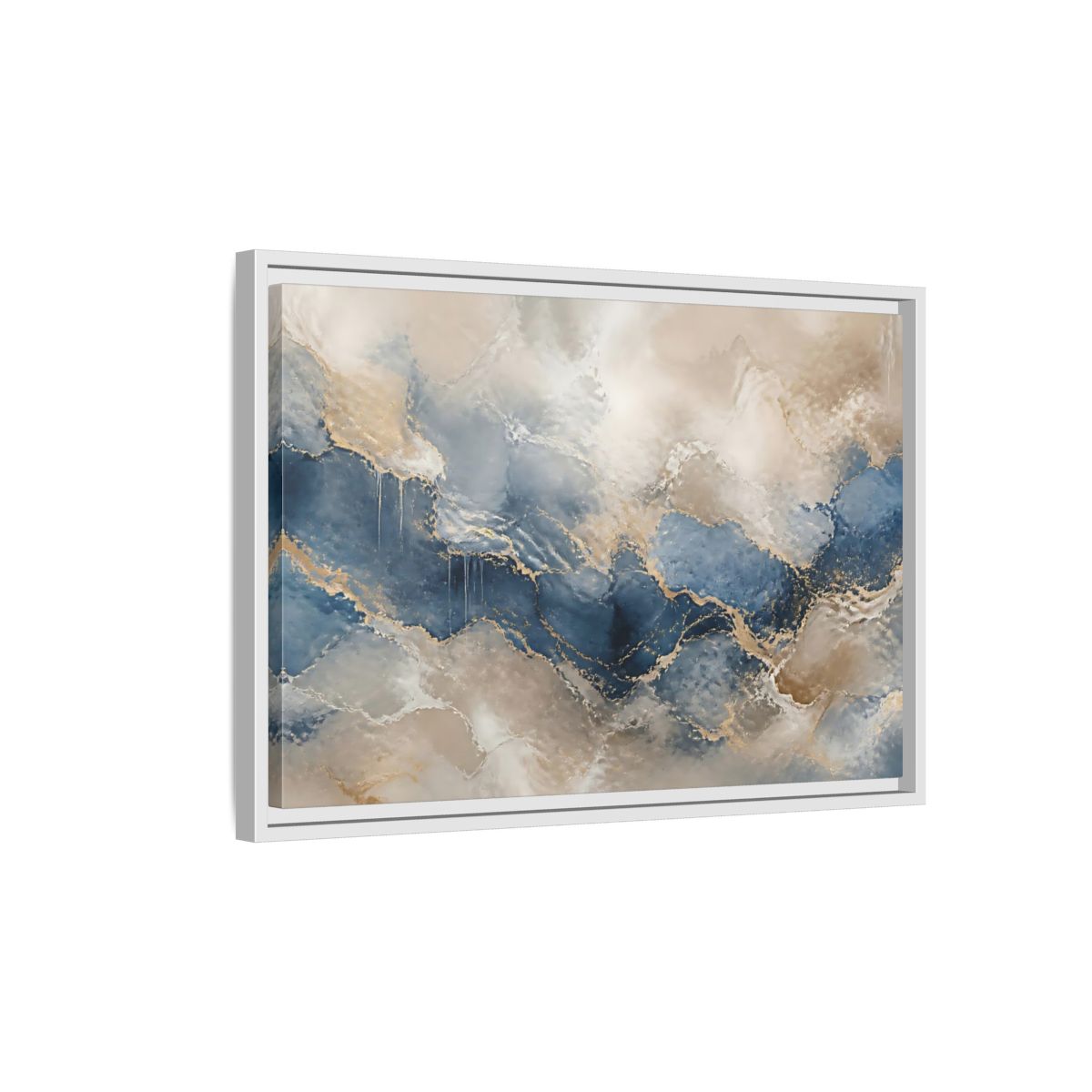 Side Mockup 1. Onyx Blue Marble Wave shown as framed canvas print