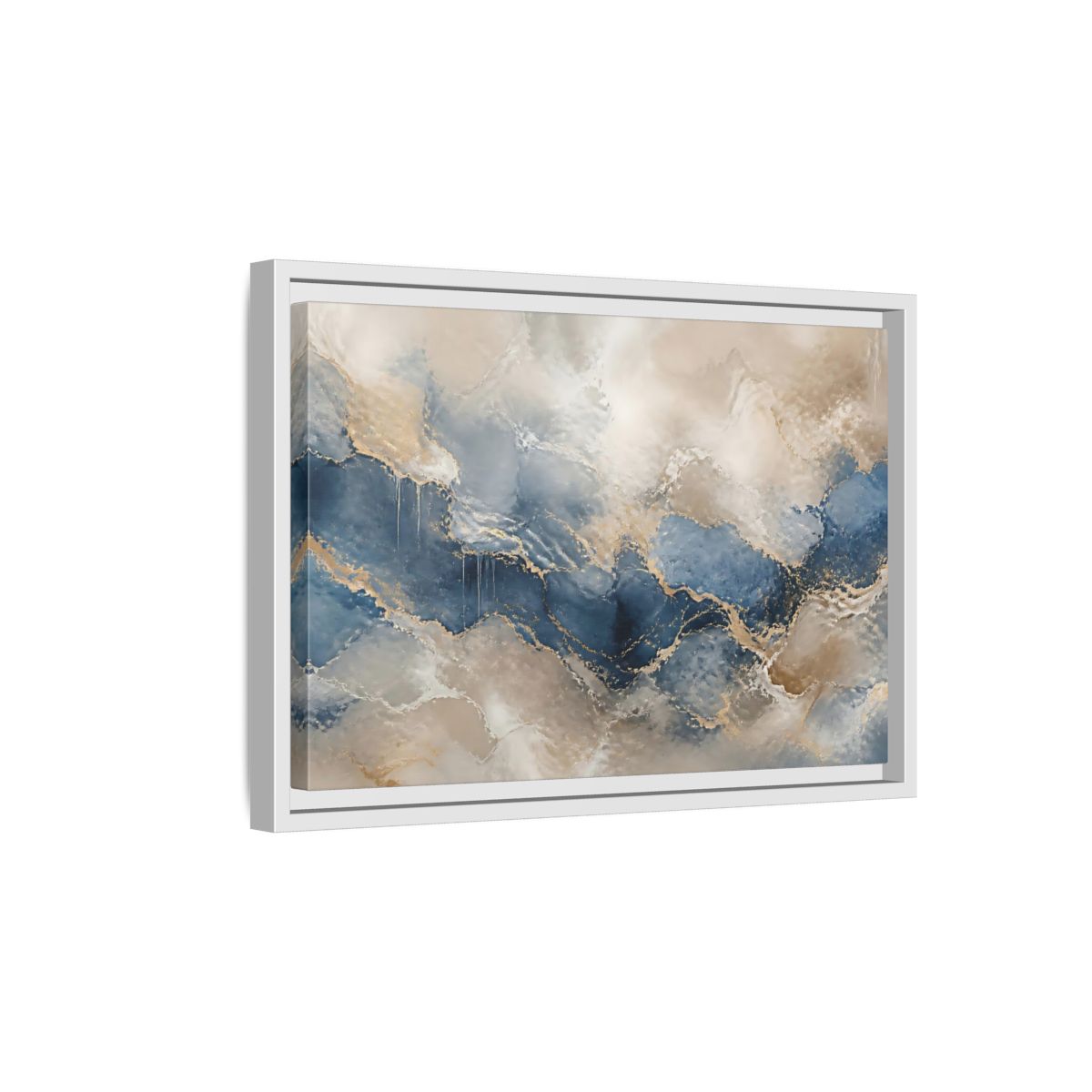 Side Mockup 4. Onyx Blue Marble Wave shown as framed canvas print