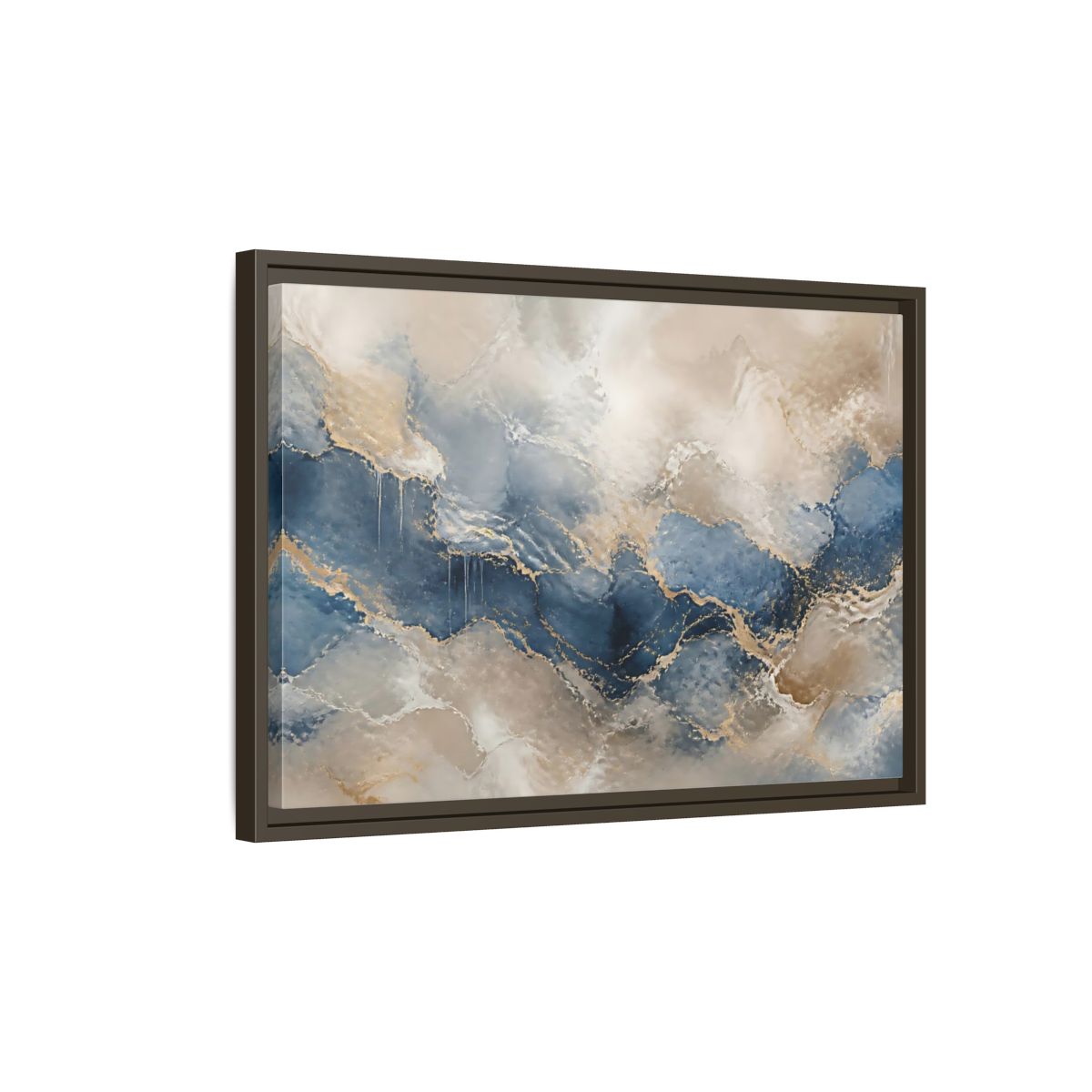 Side Mockup 2. Onyx Blue Marble Wave shown as framed canvas print