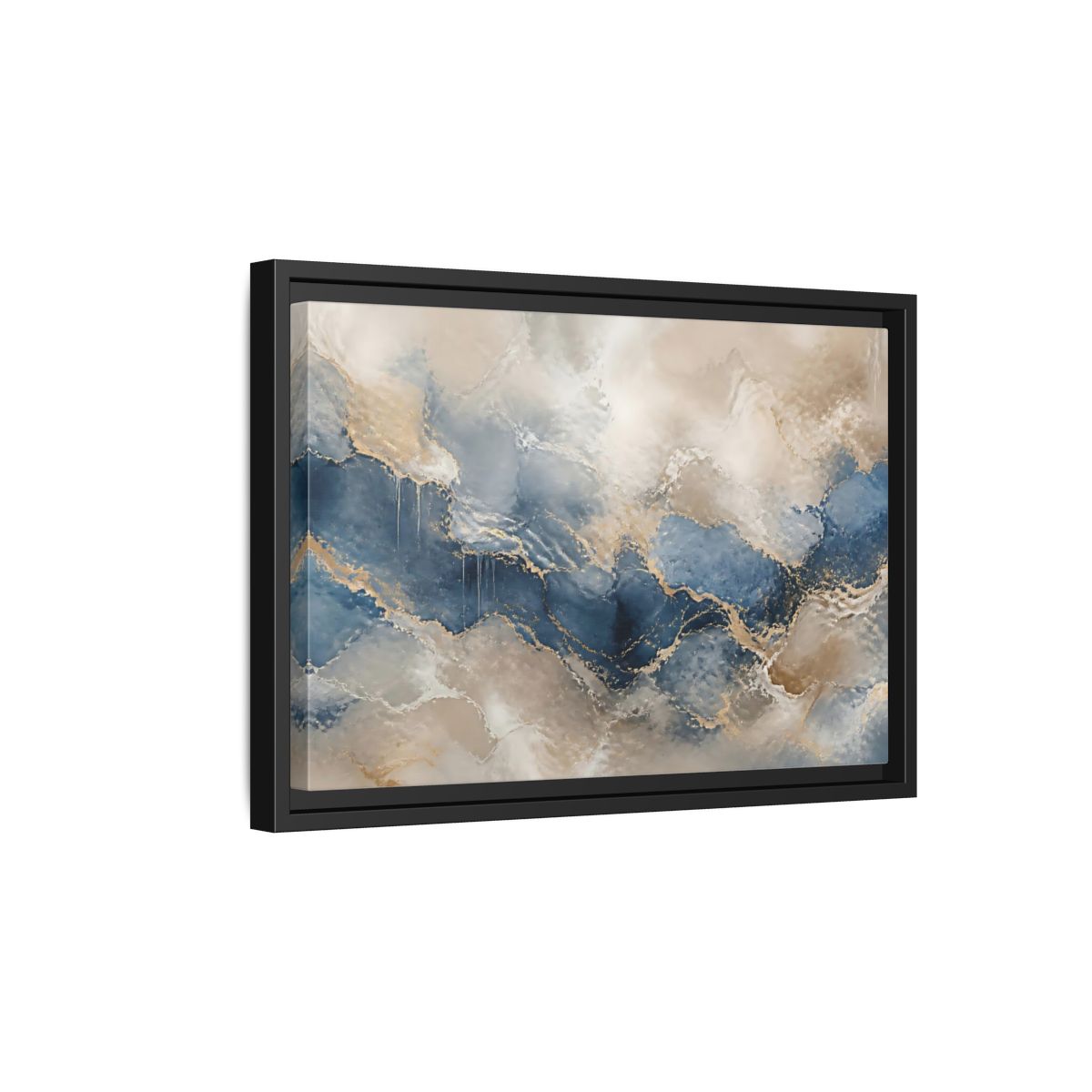 Side Mockup 6. Onyx Blue Marble Wave shown as framed canvas print