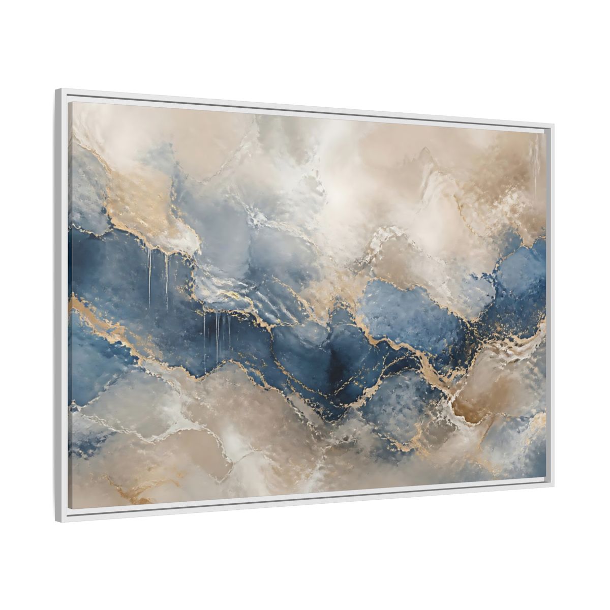 Side Mockup 7. Onyx Blue Marble Wave shown as framed canvas print