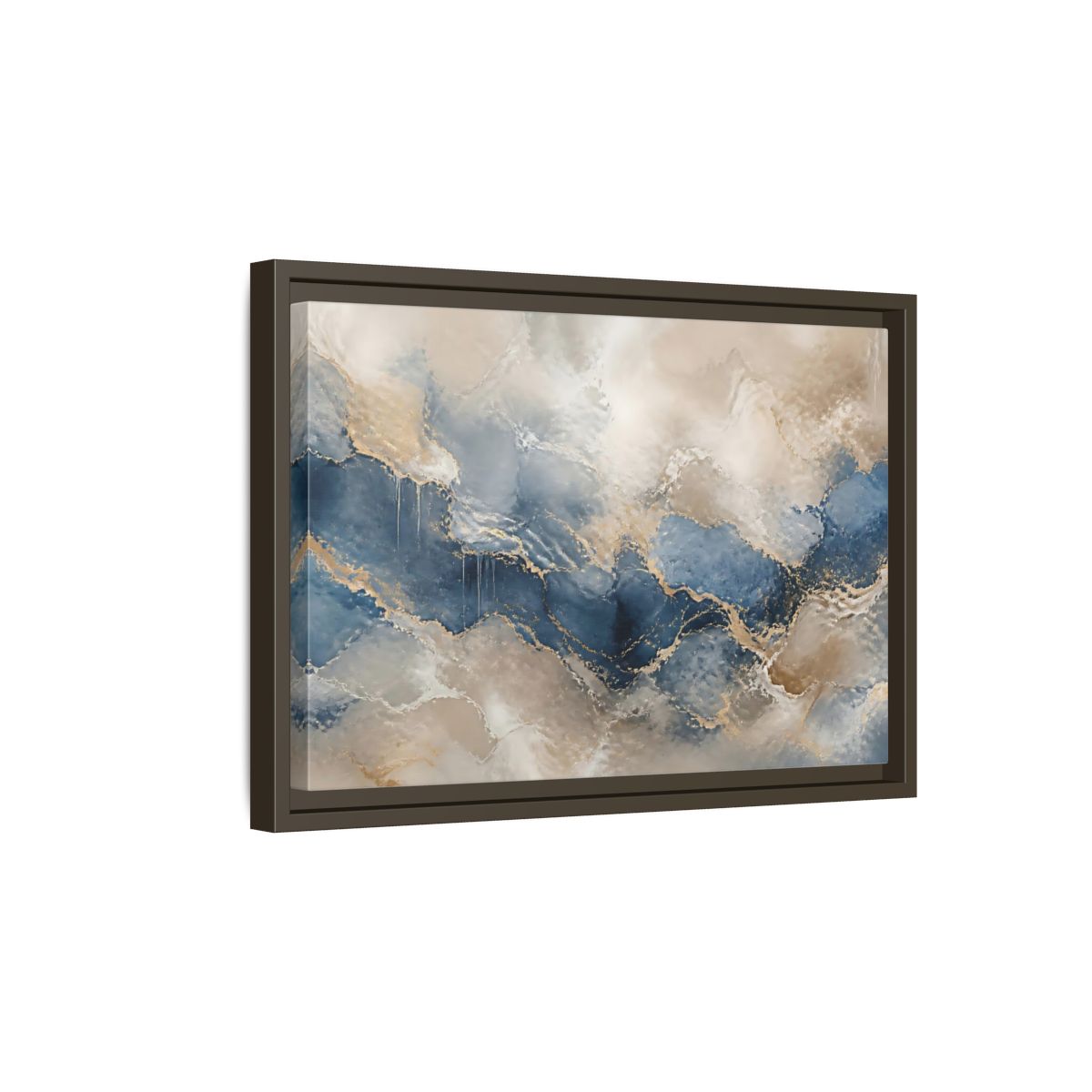 Side Mockup 5. Onyx Blue Marble Wave shown as framed canvas print