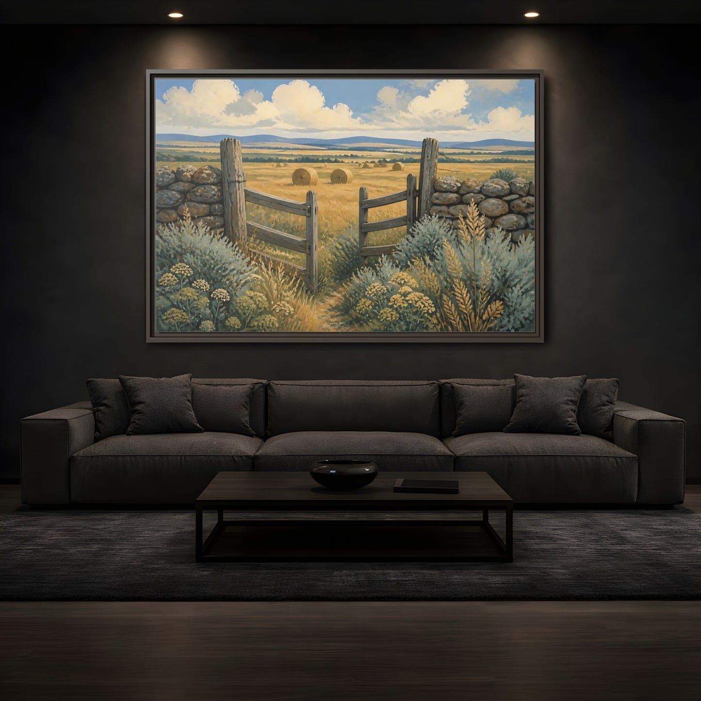 Mockup 3. Open Gate To Hayfield shown as framed canvas print
