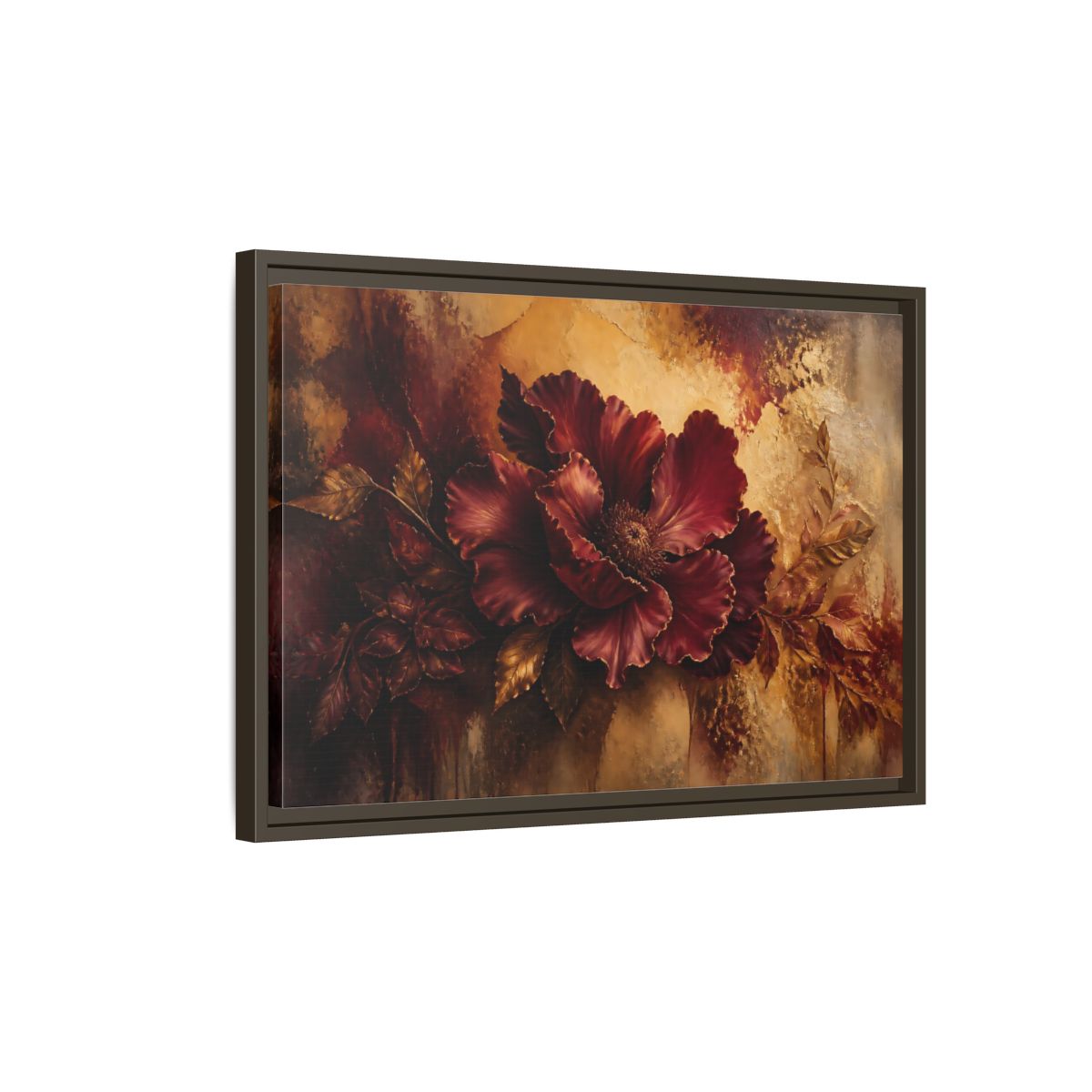 Side Mockup 2. Opulent Burgundy Bloom shown as framed canvas print