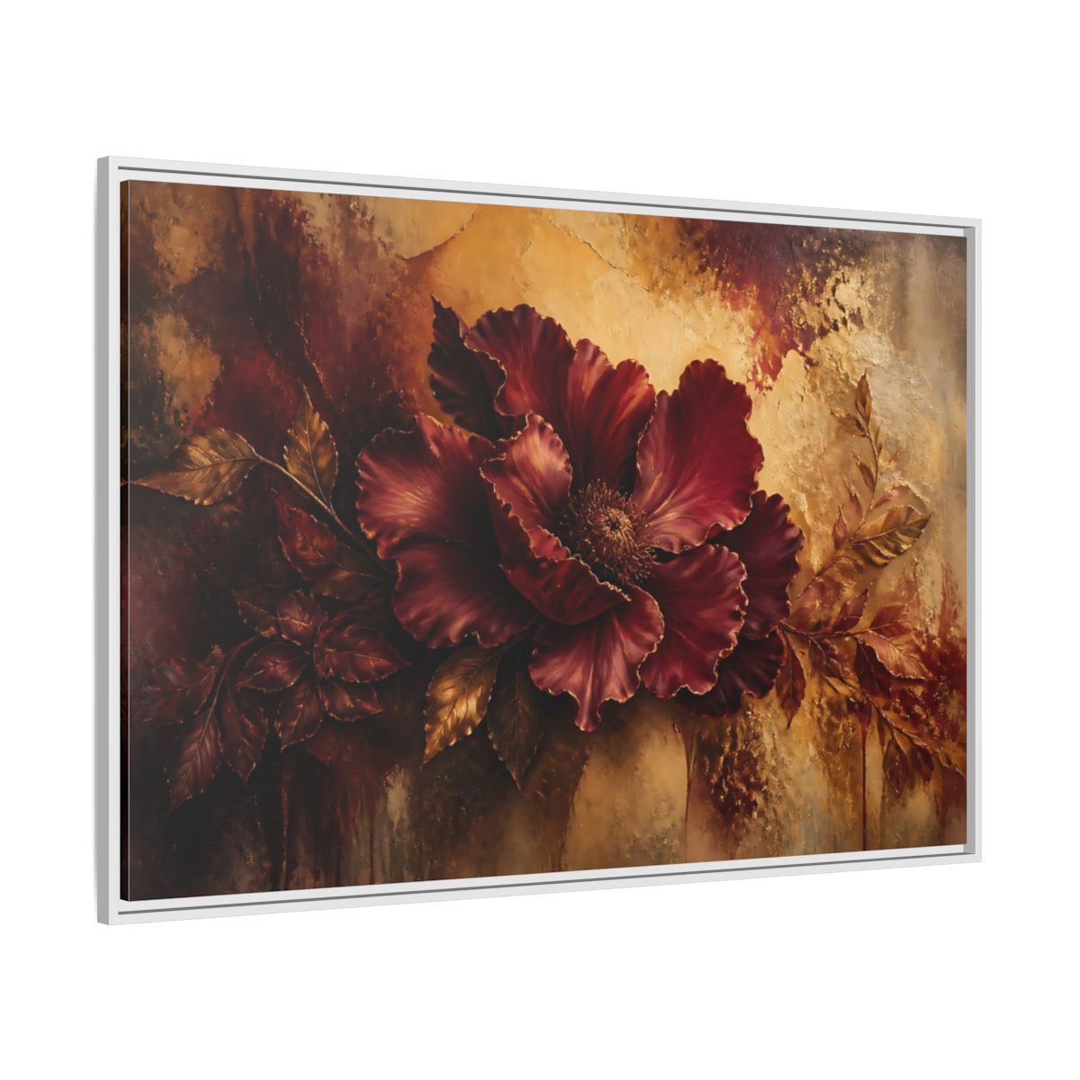 Side Mockup 7. Opulent Burgundy Bloom shown as framed canvas print