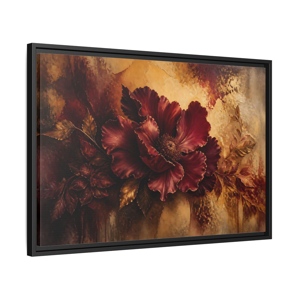 Side Mockup 14. Opulent Burgundy Bloom shown as framed canvas print