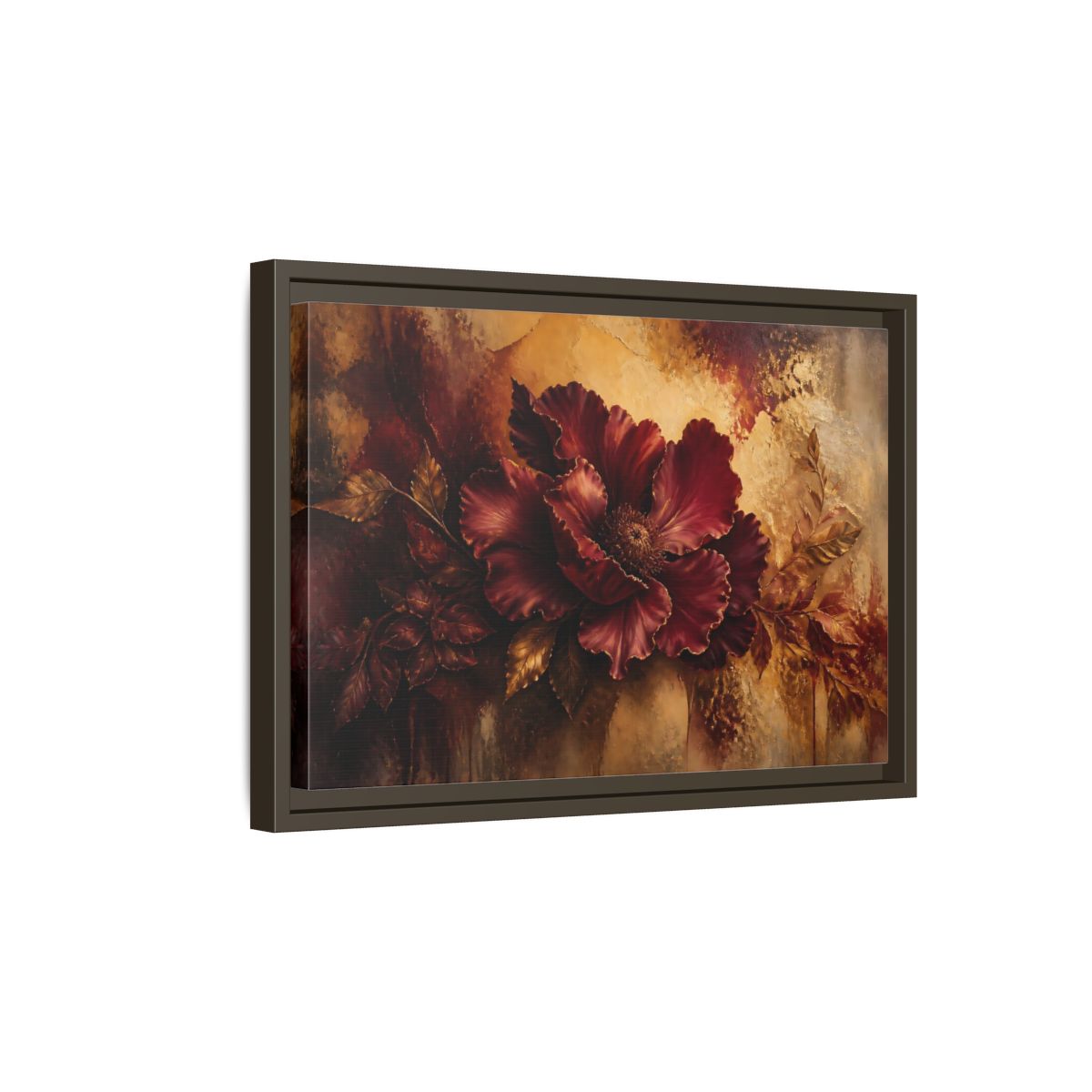 Side Mockup 5. Opulent Burgundy Bloom shown as framed canvas print