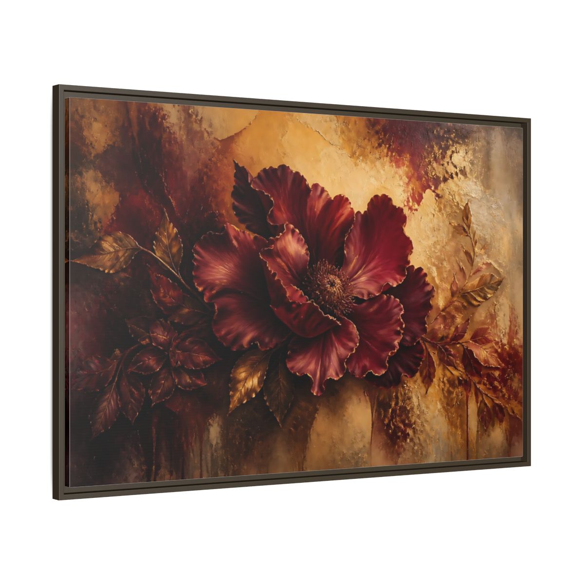 Side Mockup 8. Opulent Burgundy Bloom shown as framed canvas print