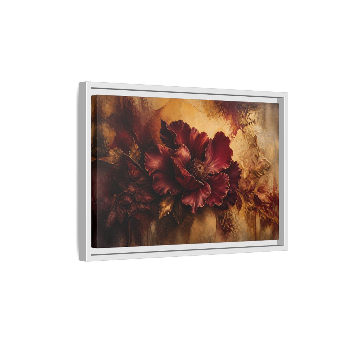 Side Mockup 4. Opulent Burgundy Bloom shown as framed canvas print