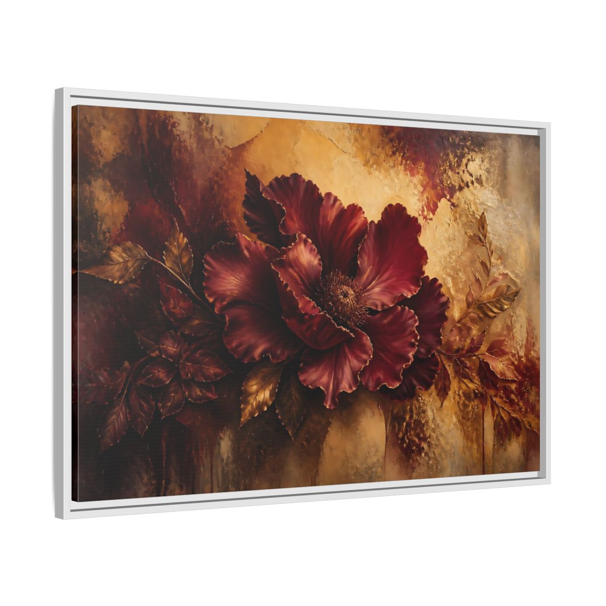 Side Mockup 9. Opulent Burgundy Bloom shown as framed canvas print