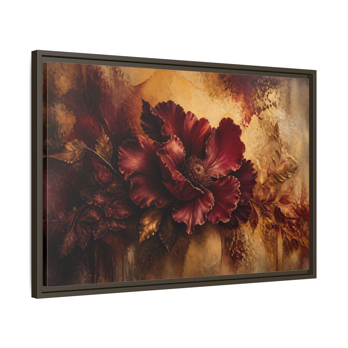 Side Mockup 11. Opulent Burgundy Bloom shown as framed canvas print