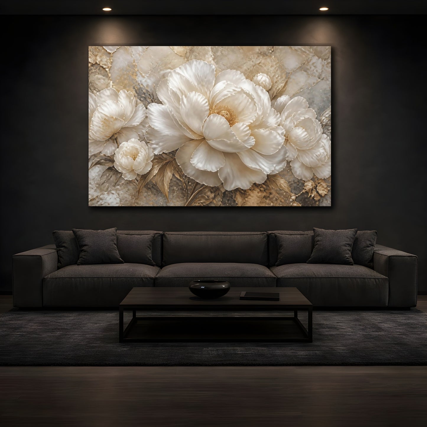 Mockup 3. Opulent White Peonies shown as canvas print