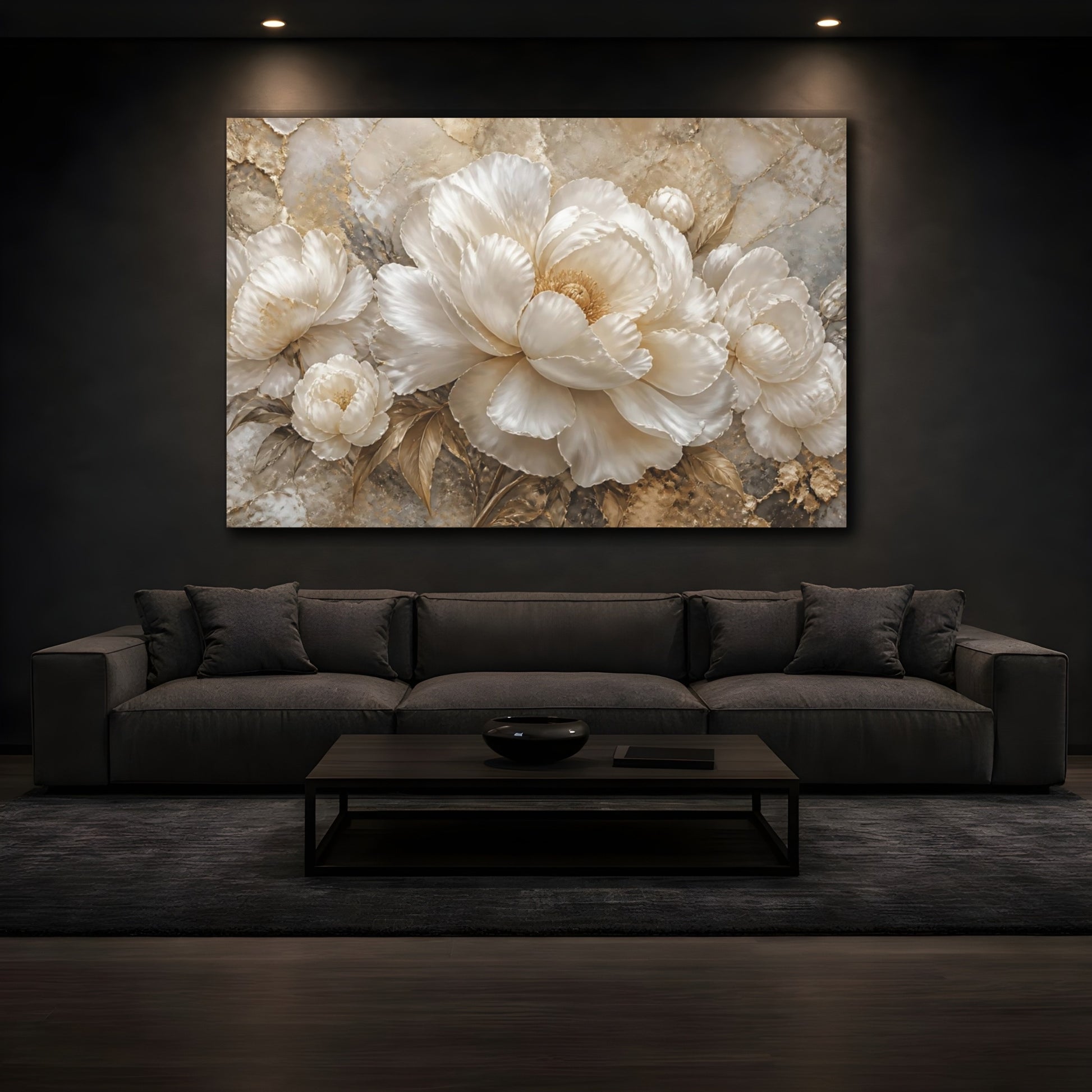 Mockup 3. Opulent White Peonies shown as canvas print
