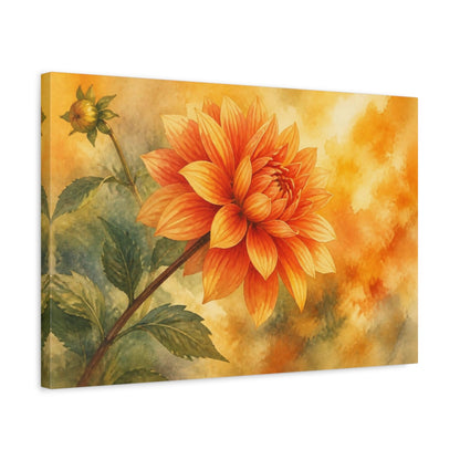 Side Mockup 3. Orange Dahlia Flower Study shown as canvas print