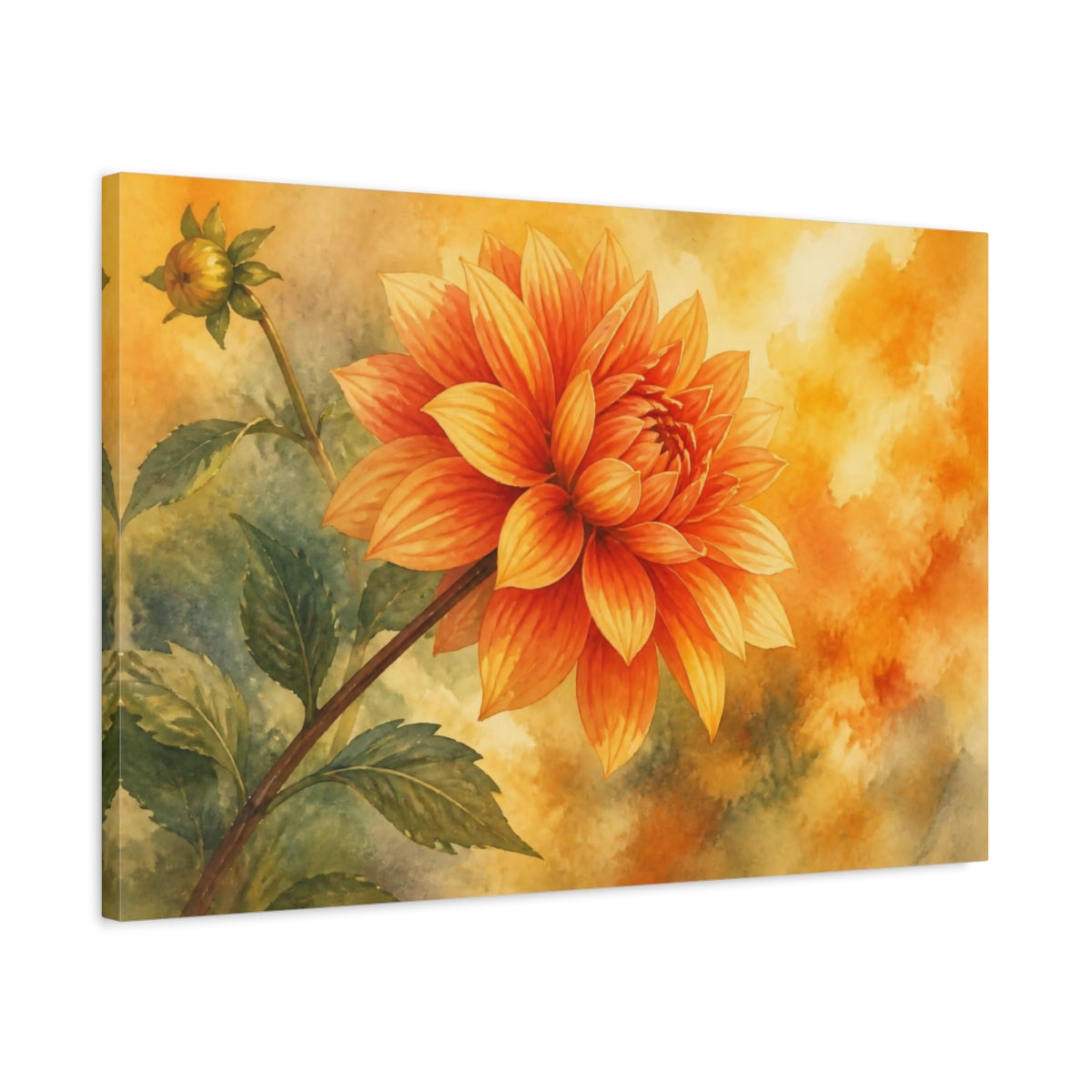 Side Mockup 2. Orange Dahlia Flower Study shown as canvas print