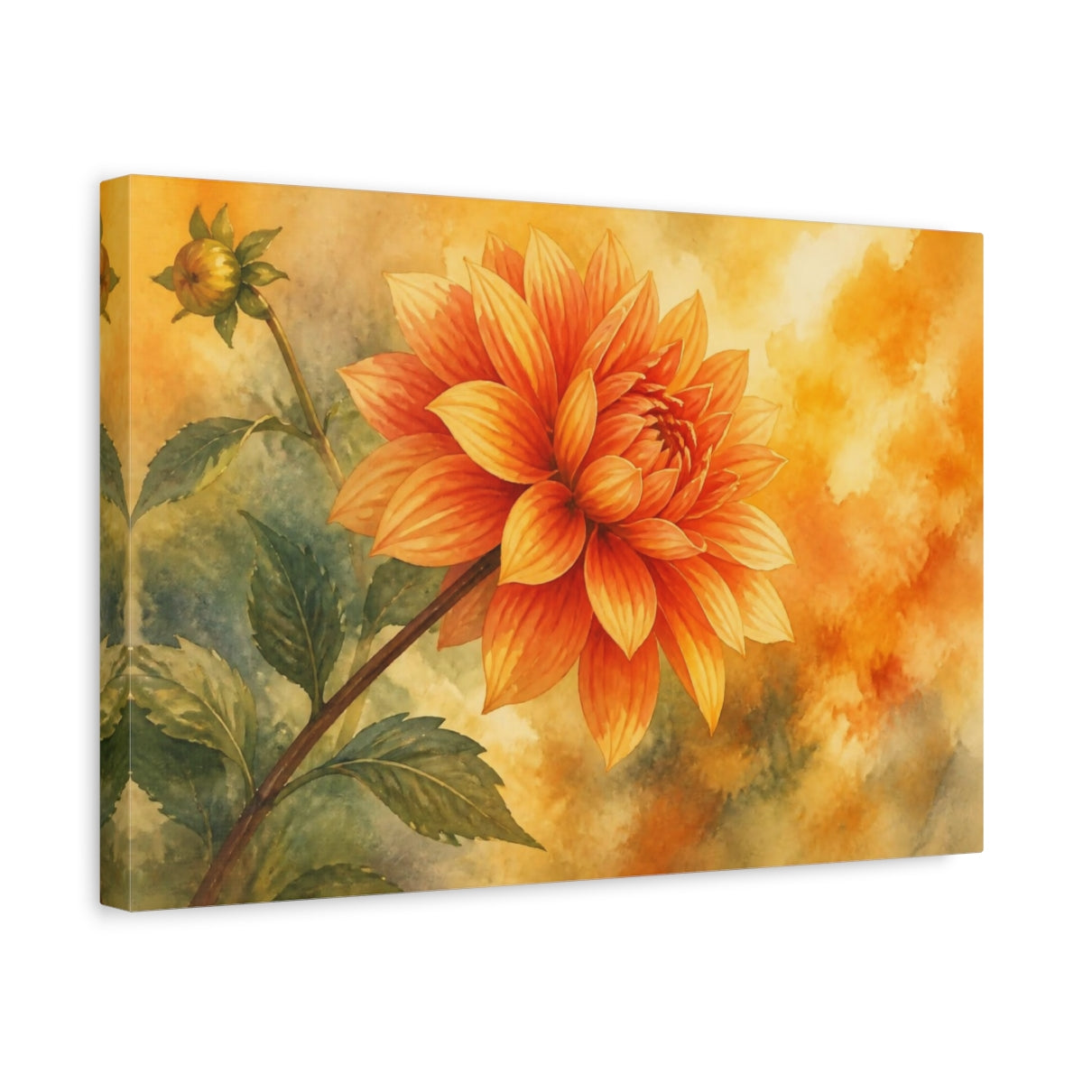 Side Mockup 4. Orange Dahlia Flower Study shown as canvas print
