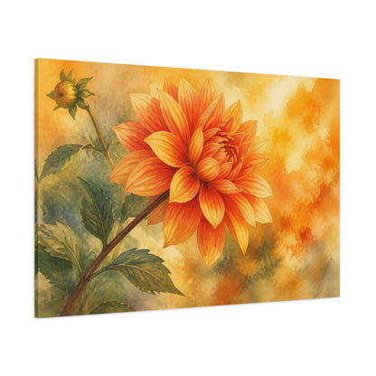 Side Mockup 1. Orange Dahlia Flower Study shown as canvas print