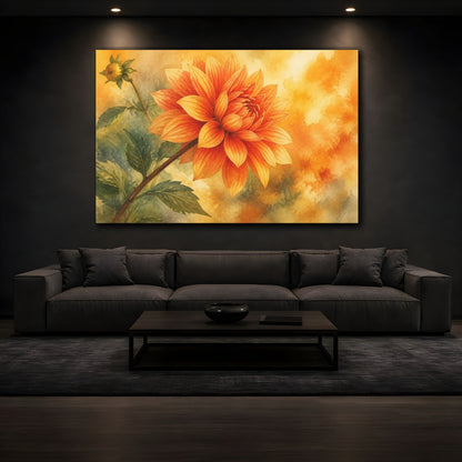 Mockup 3. Orange Dahlia Flower Study shown as canvas print