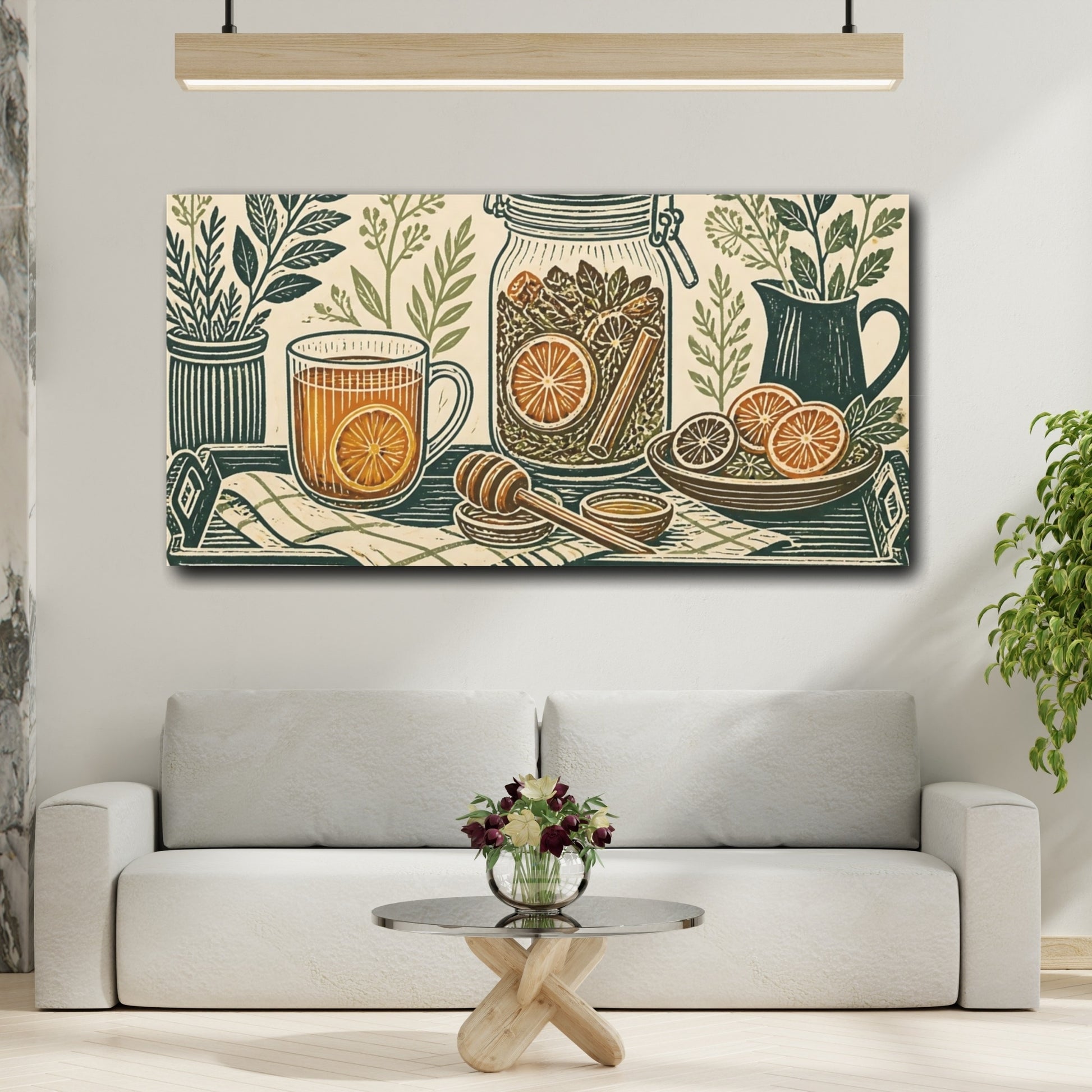 Mockup 2. Orange Herbal Kitchen Still Life shown as canvas print
