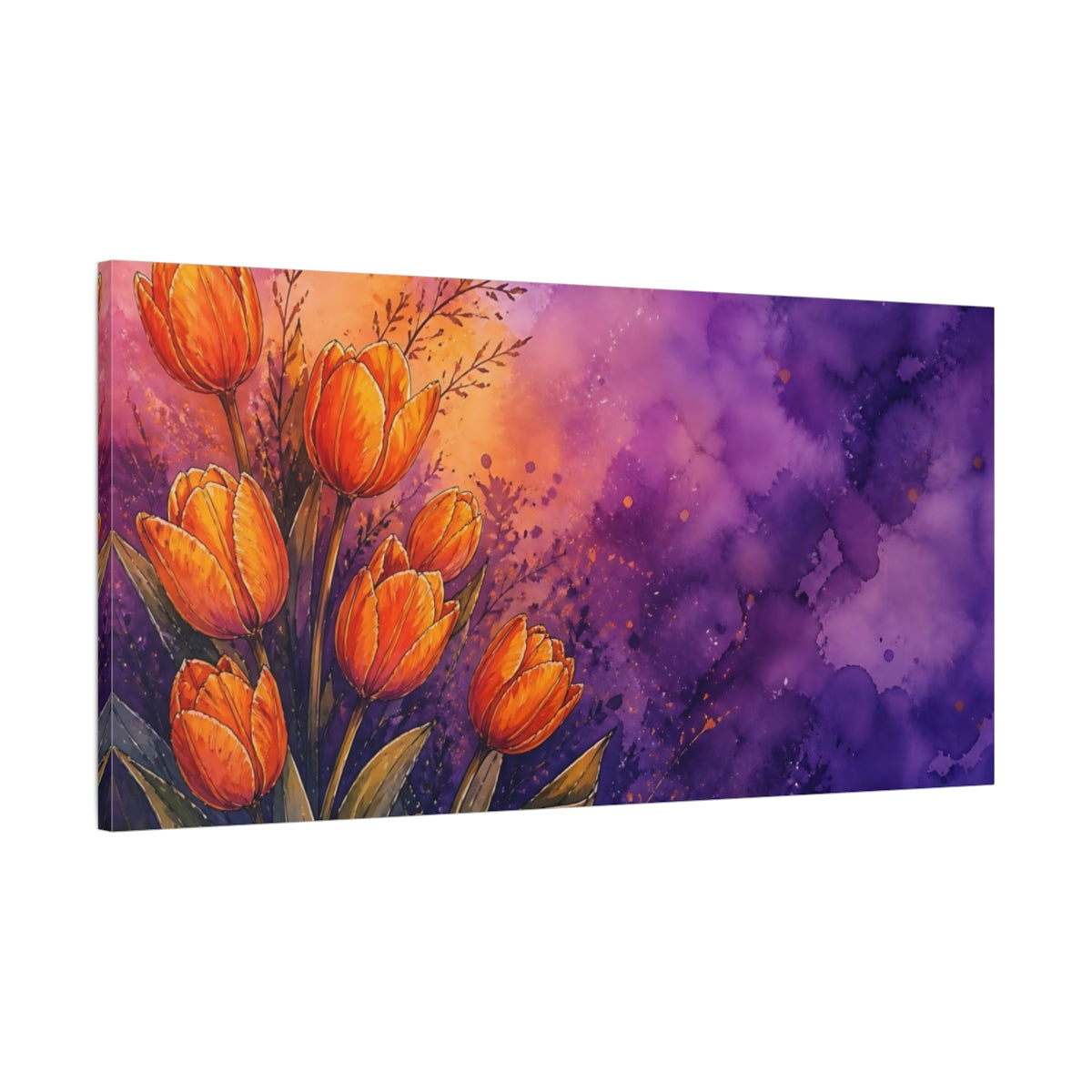 Main Mockup. Orange Tulip Sunrise shown as canvas print