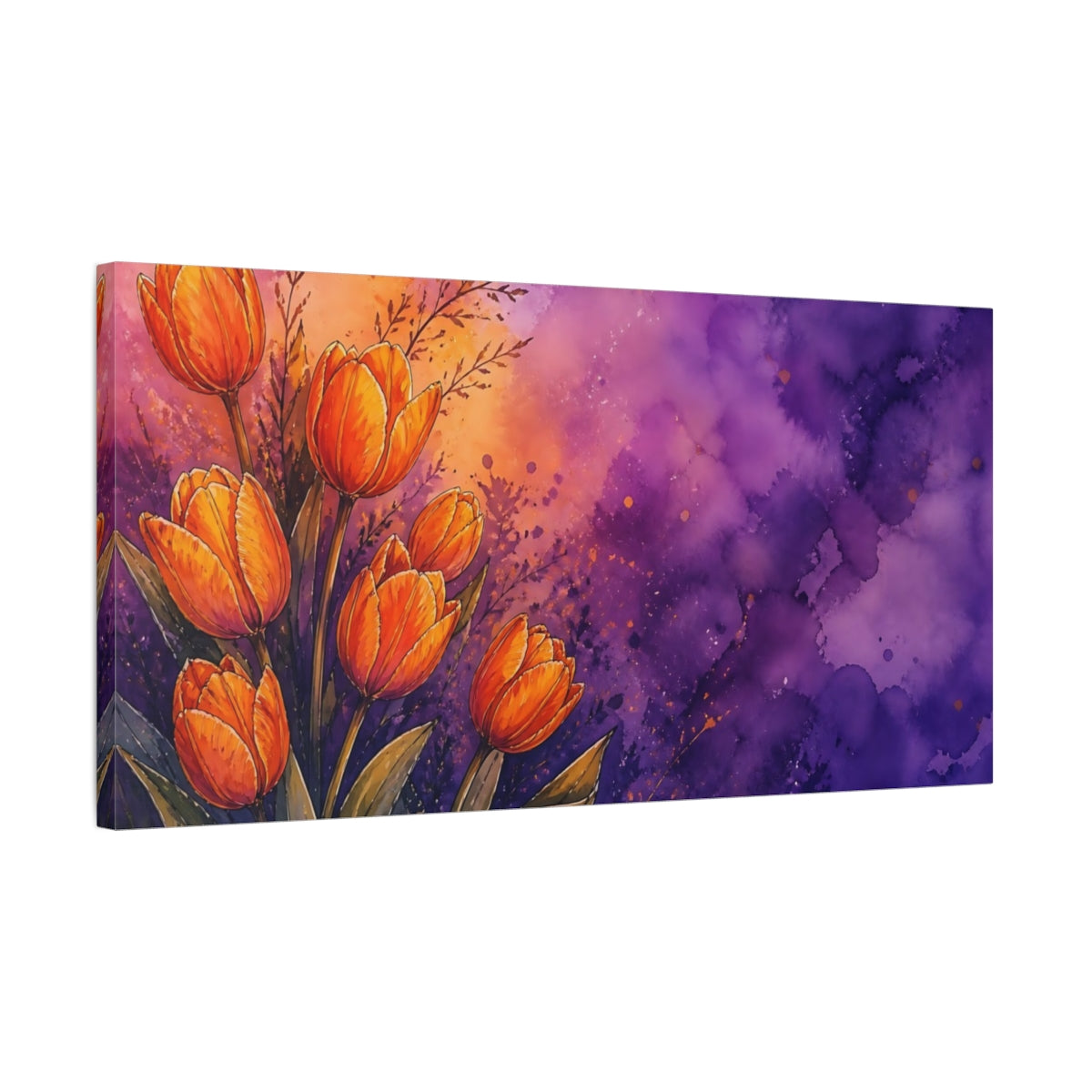 Side Mockup 1. Orange Tulip Sunrise shown as canvas print