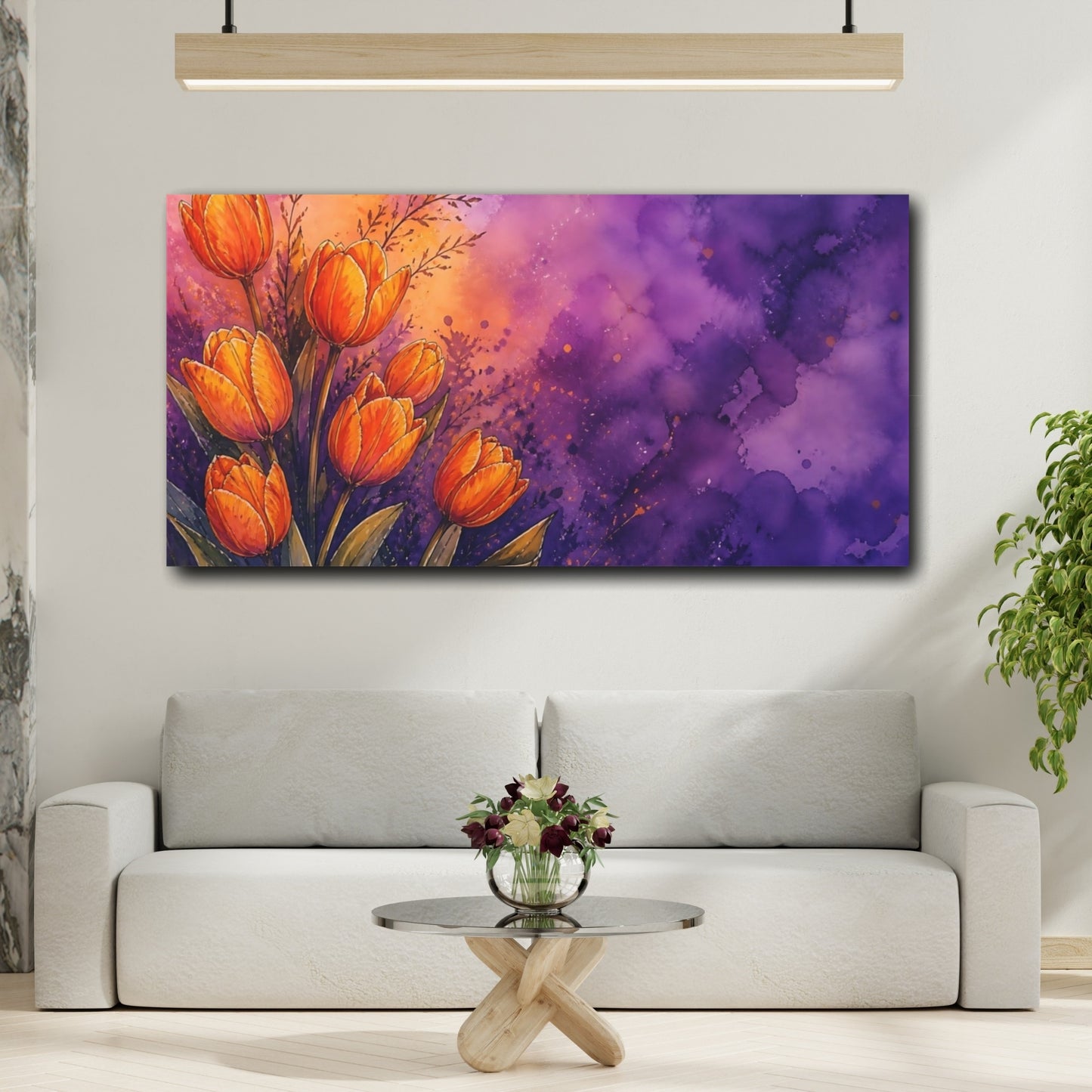 Mockup 2. Orange Tulip Sunrise shown as canvas print