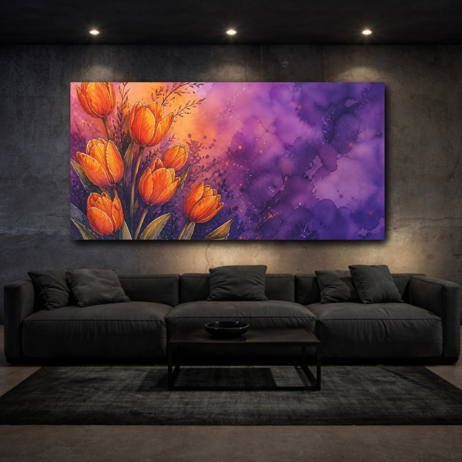 Mockup 3. Orange Tulip Sunrise shown as canvas print
