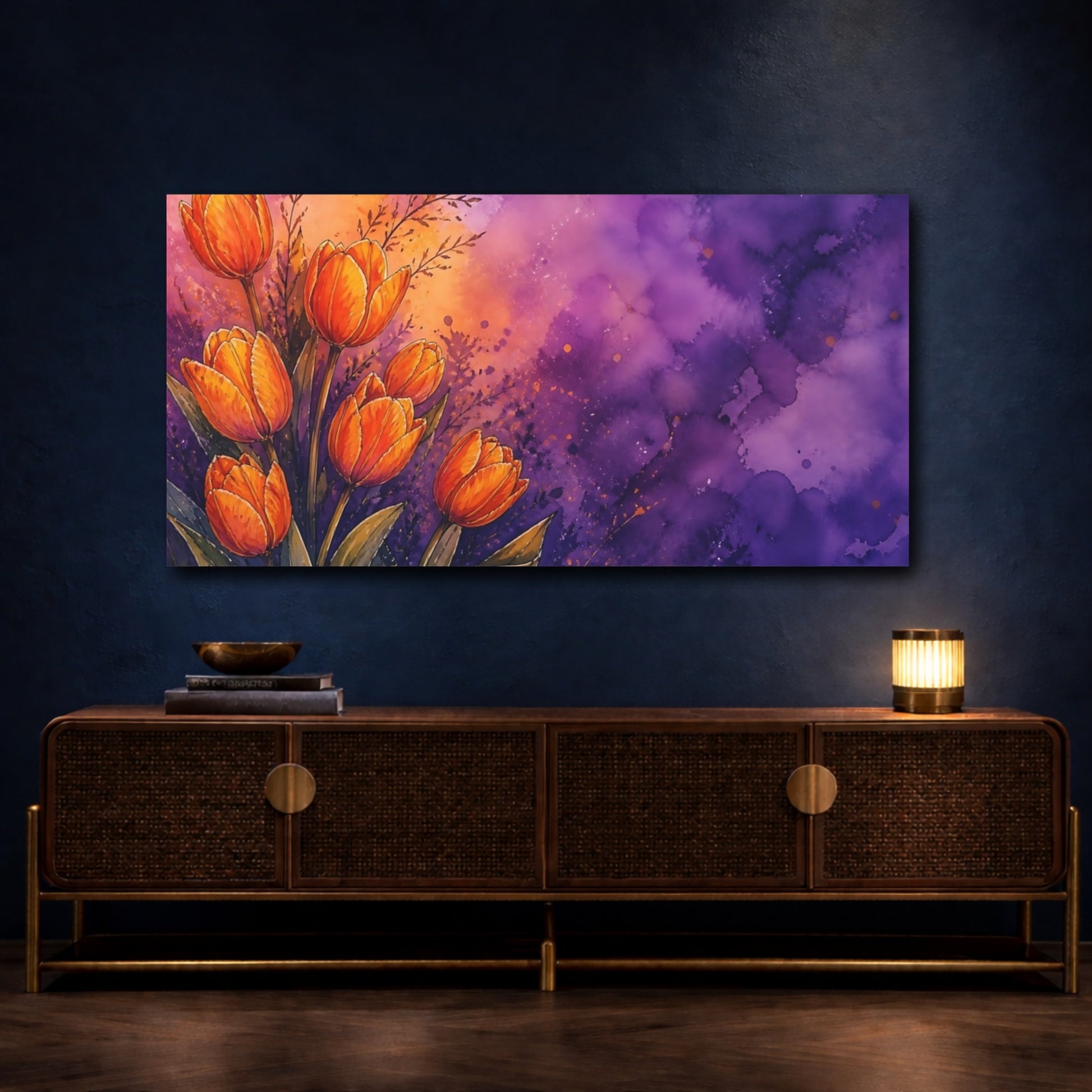 Mockup 4. Orange Tulip Sunrise shown as canvas print