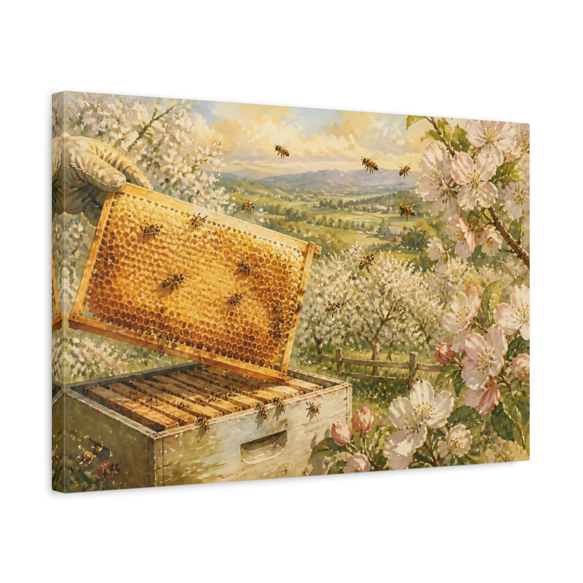 Side Mockup 3. Orchard Honeycomb Harvest shown as canvas print