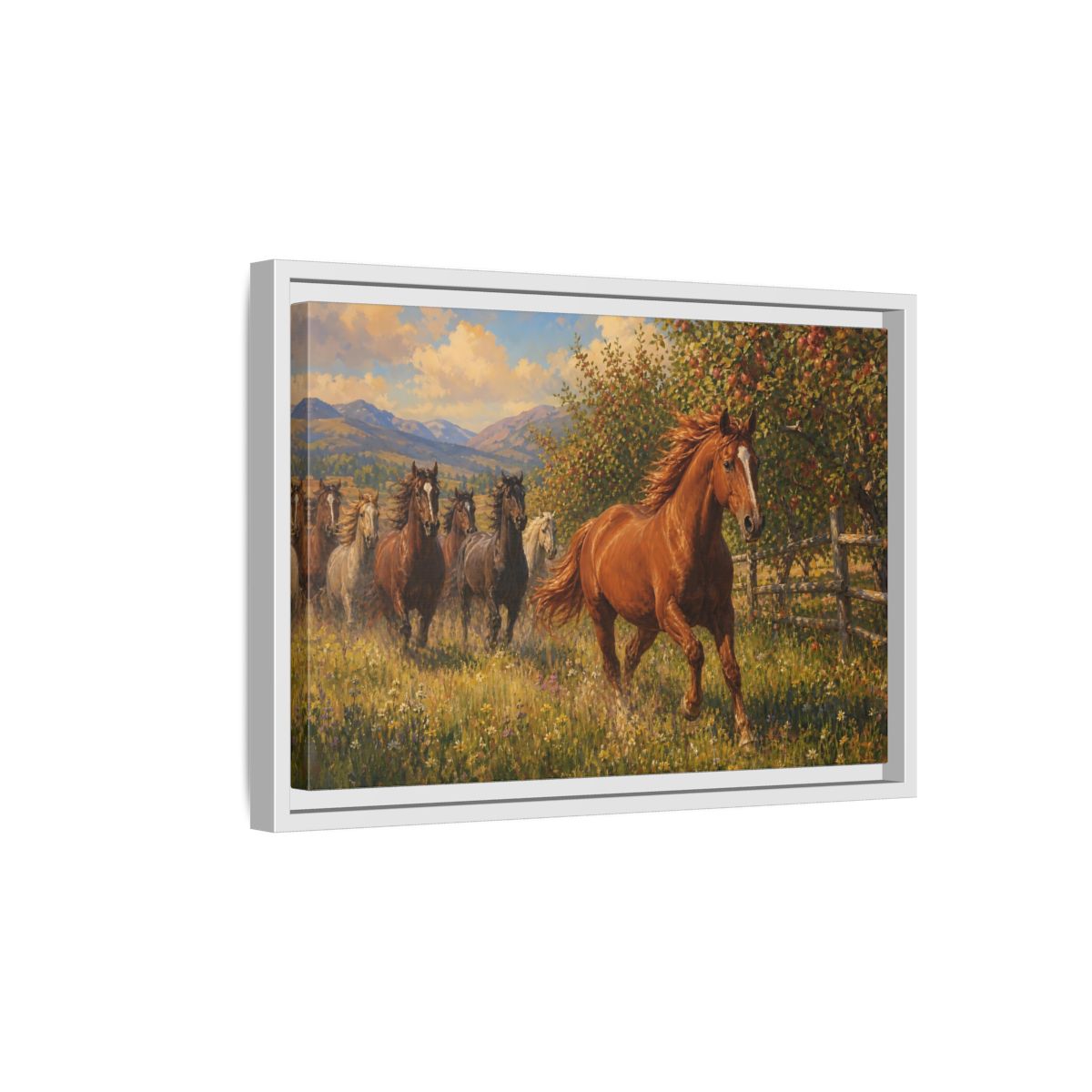 Side Mockup 4. Orchard Run shown as framed canvas print