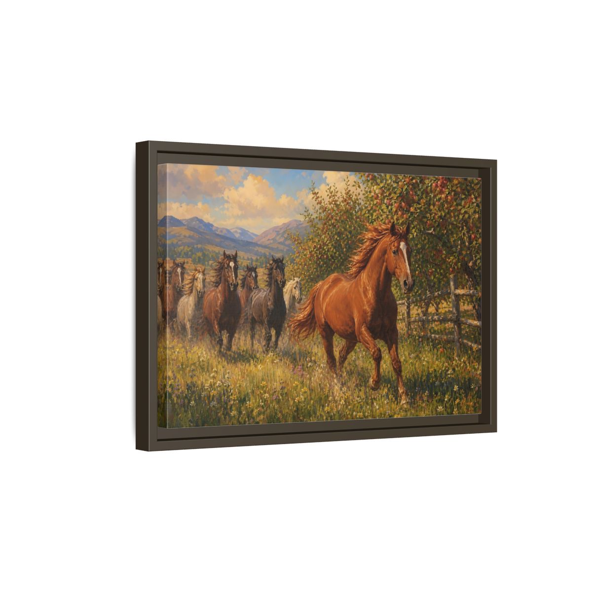 Side Mockup 5. Orchard Run shown as framed canvas print