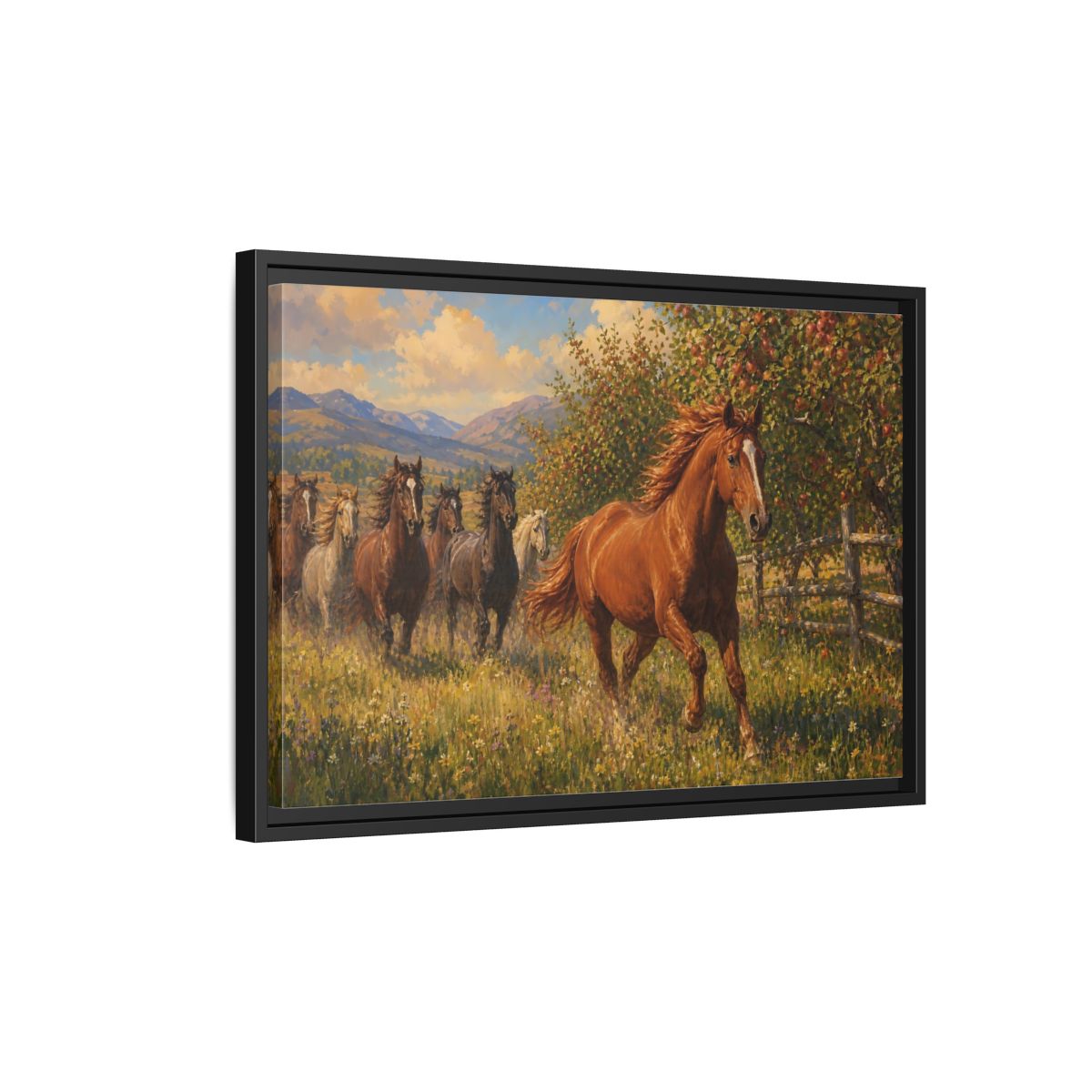Side Mockup 3. Orchard Run shown as framed canvas print