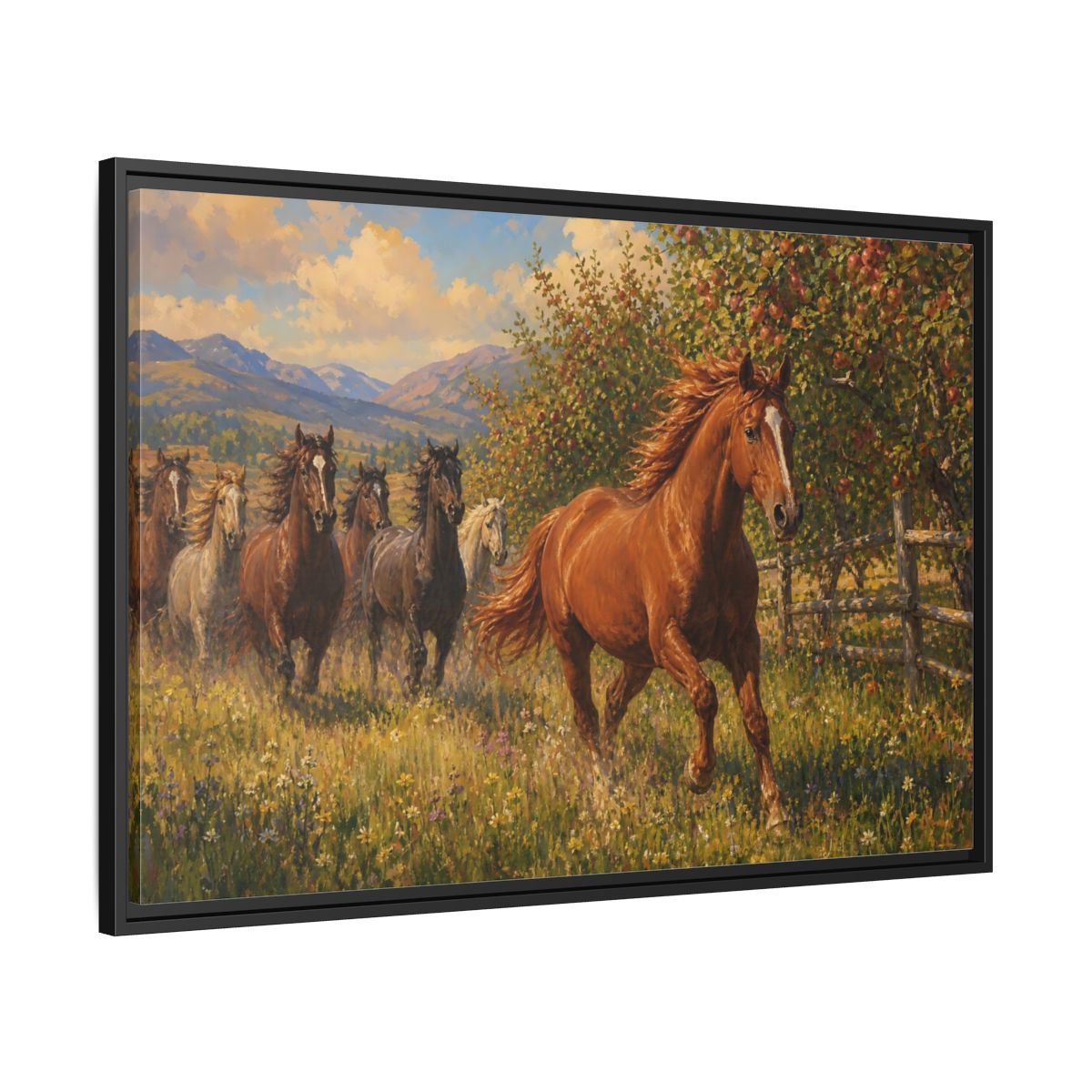 Side Mockup 13. Orchard Run shown as framed canvas print