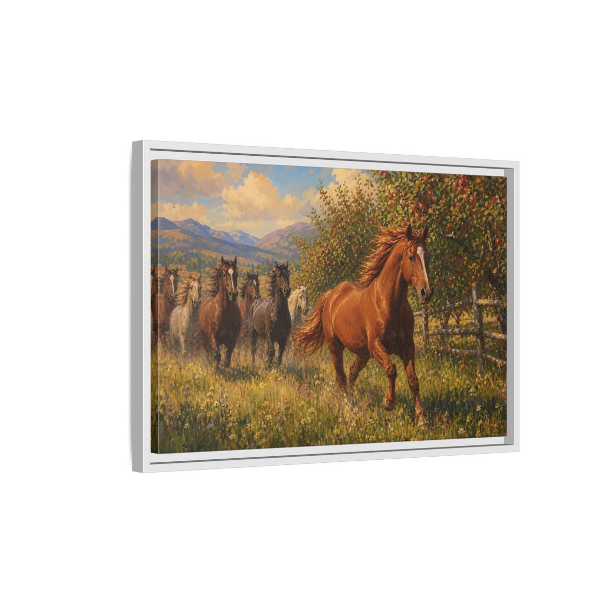 Side Mockup 1. Orchard Run shown as framed canvas print