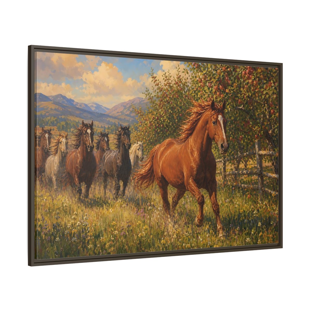 Side Mockup 8. Orchard Run shown as framed canvas print