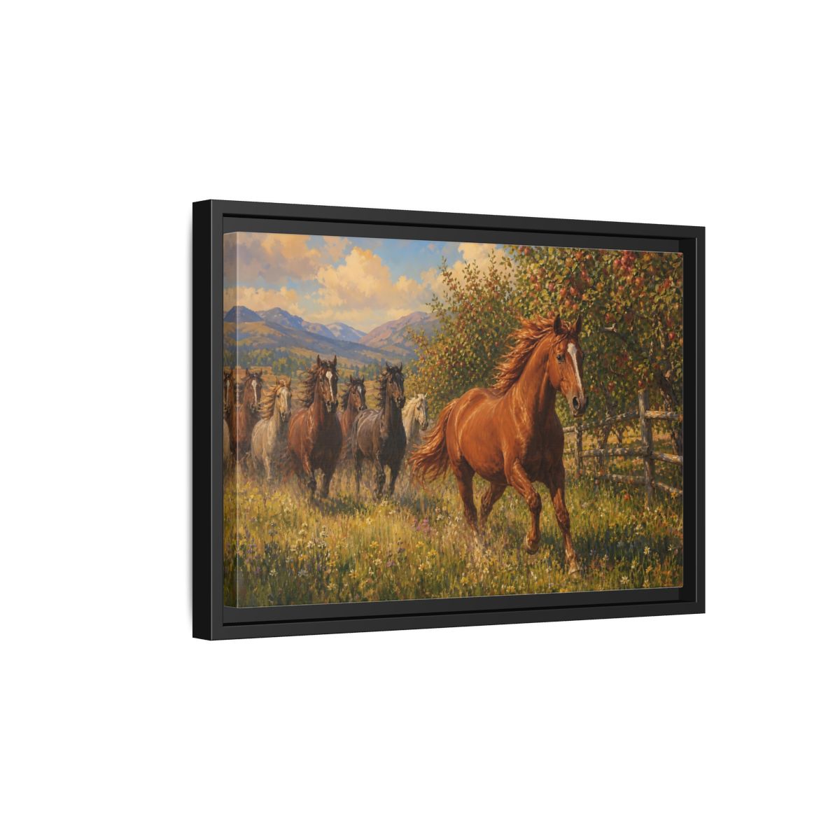 Side Mockup 6. Orchard Run shown as framed canvas print