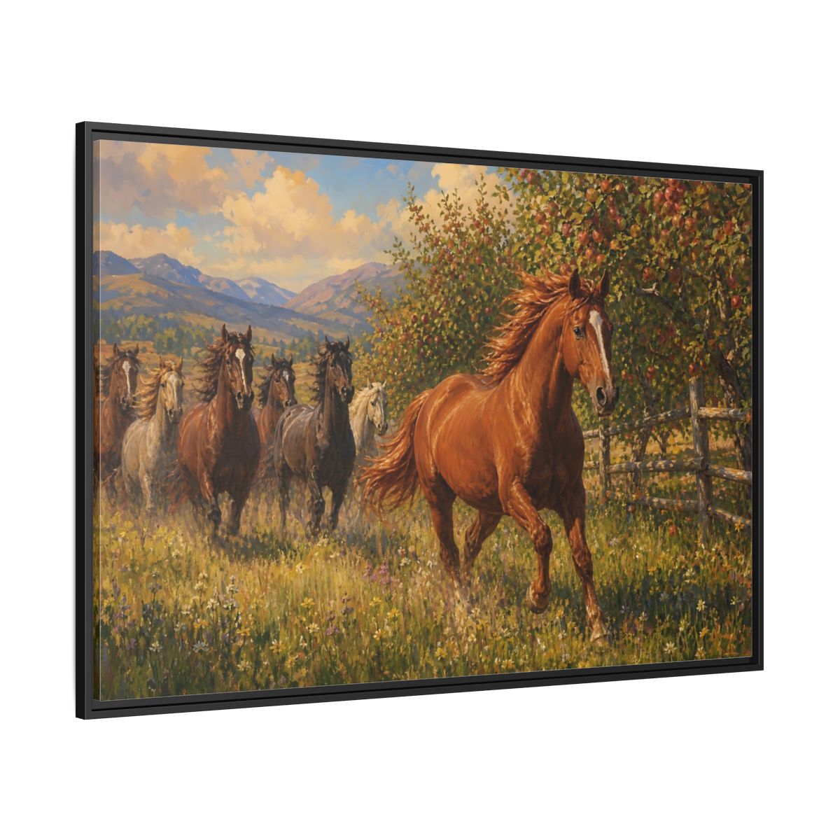 Side Mockup 12. Orchard Run shown as framed canvas print