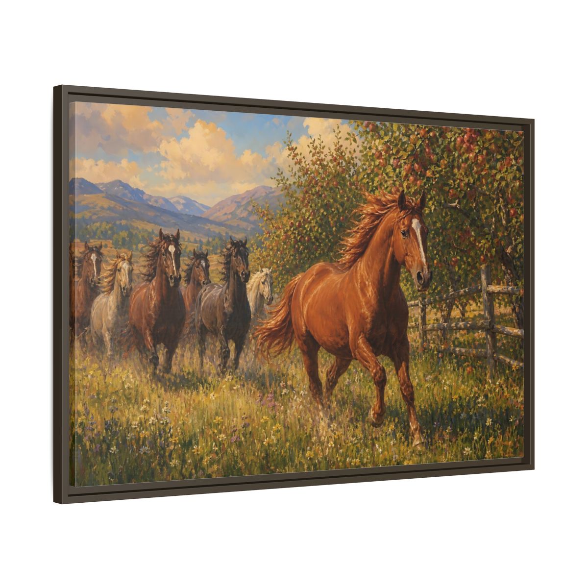 Main Mockup. Orchard Run shown as framed canvas print